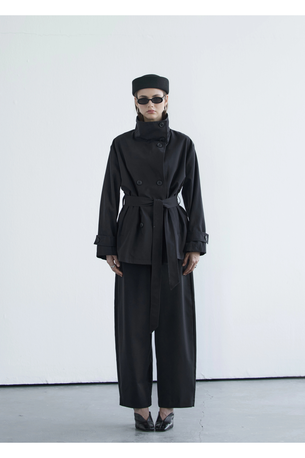 MODA AKSA 2093DİK Yaka Çift Düğmeli Trenç Siyah görsel 4