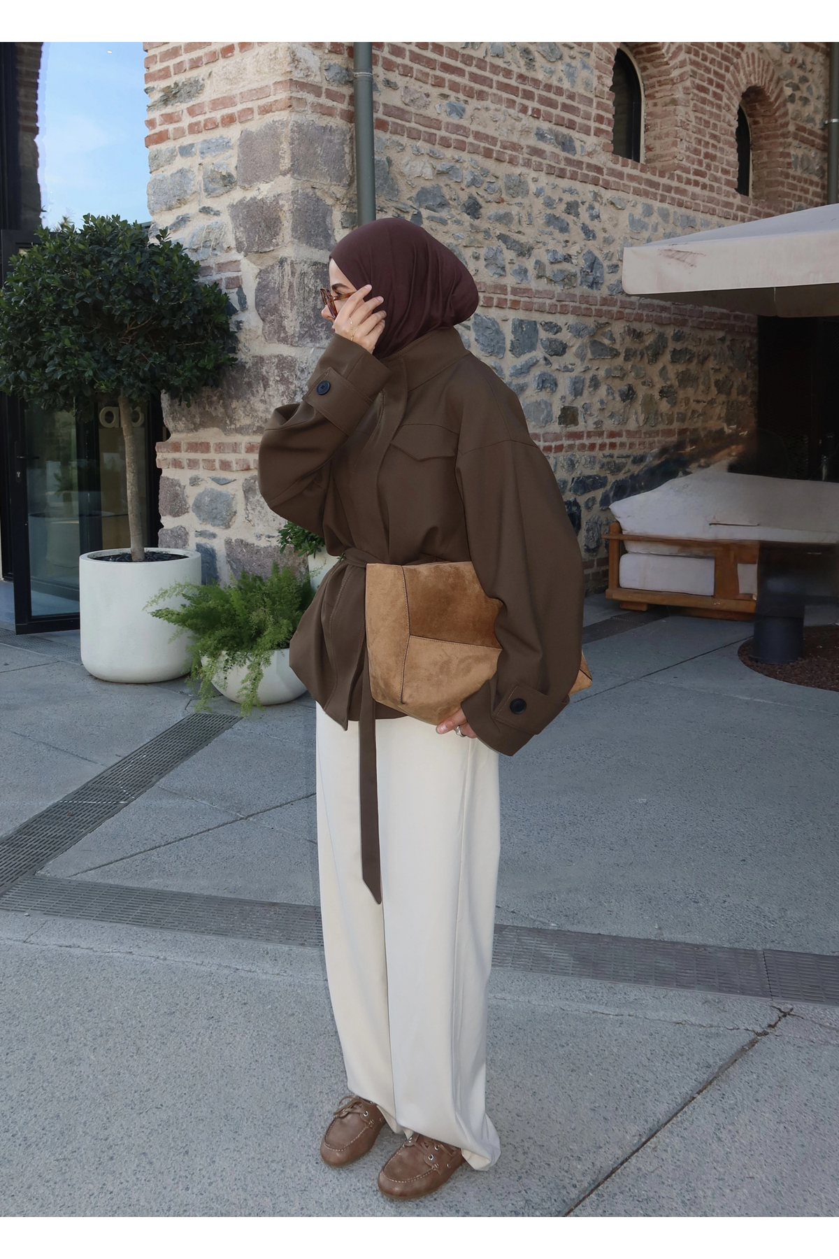 MODA AKSA 2119 Selection Bel Kemerli Ceket Haki görsel 5