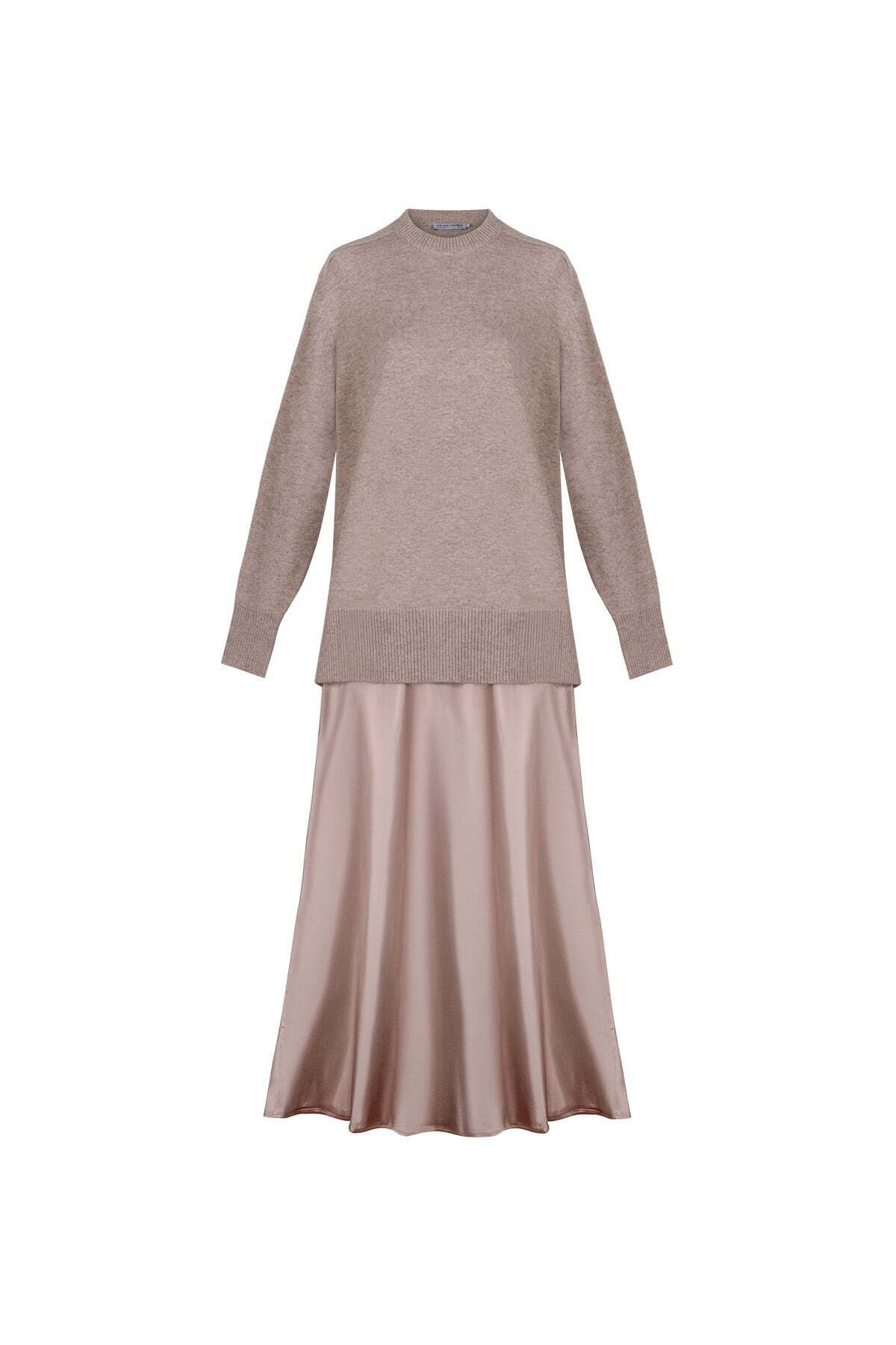 Silk and Cashmere Bej Elena Saf Kaşmir ve Saf İpek Elbise görsel 7