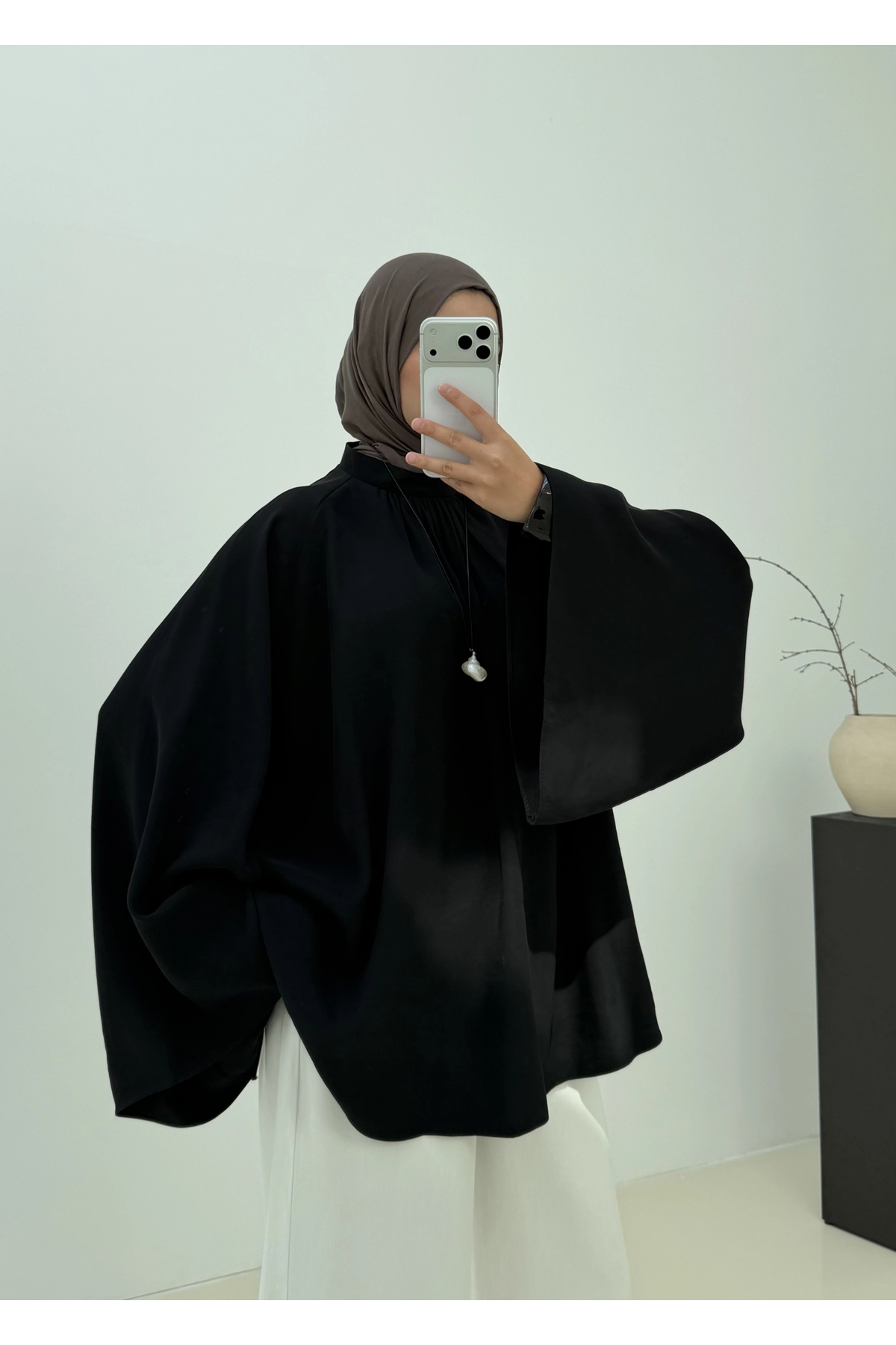 MODA AKSA Geniş Kol Vintage Gömlek Siyah görsel 3