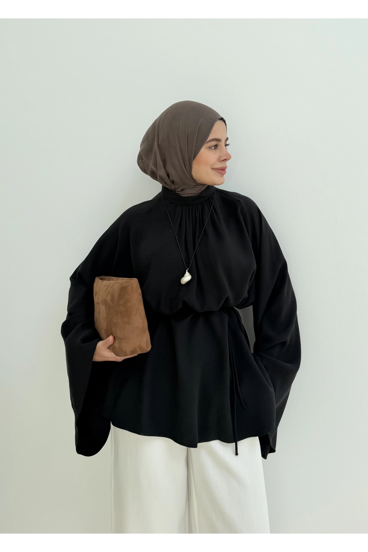 MODA AKSA Geniş Kol Vintage Gömlek Siyah görsel 5