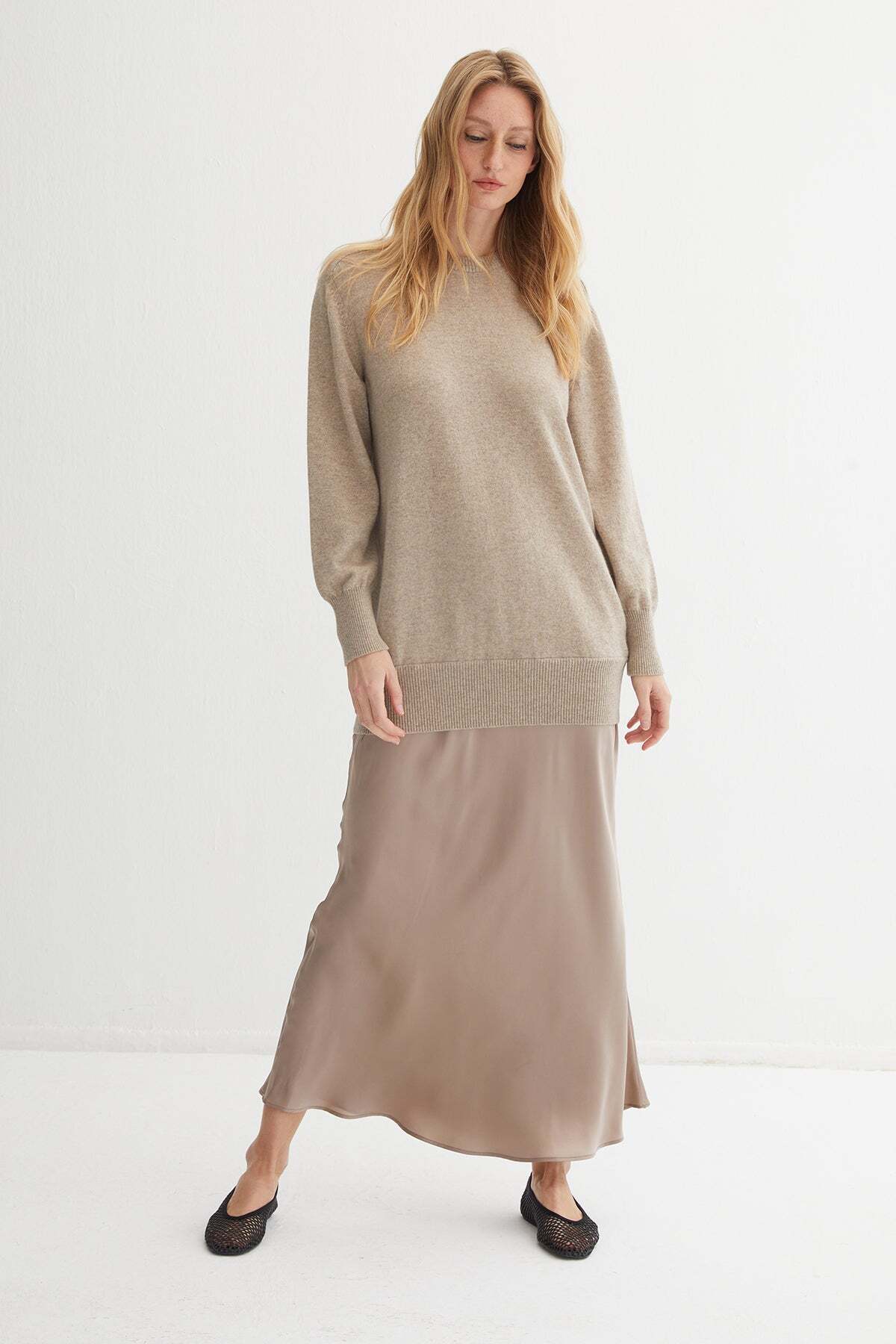 Silk and Cashmere Bej Elena Saf Kaşmir ve Saf İpek Elbise