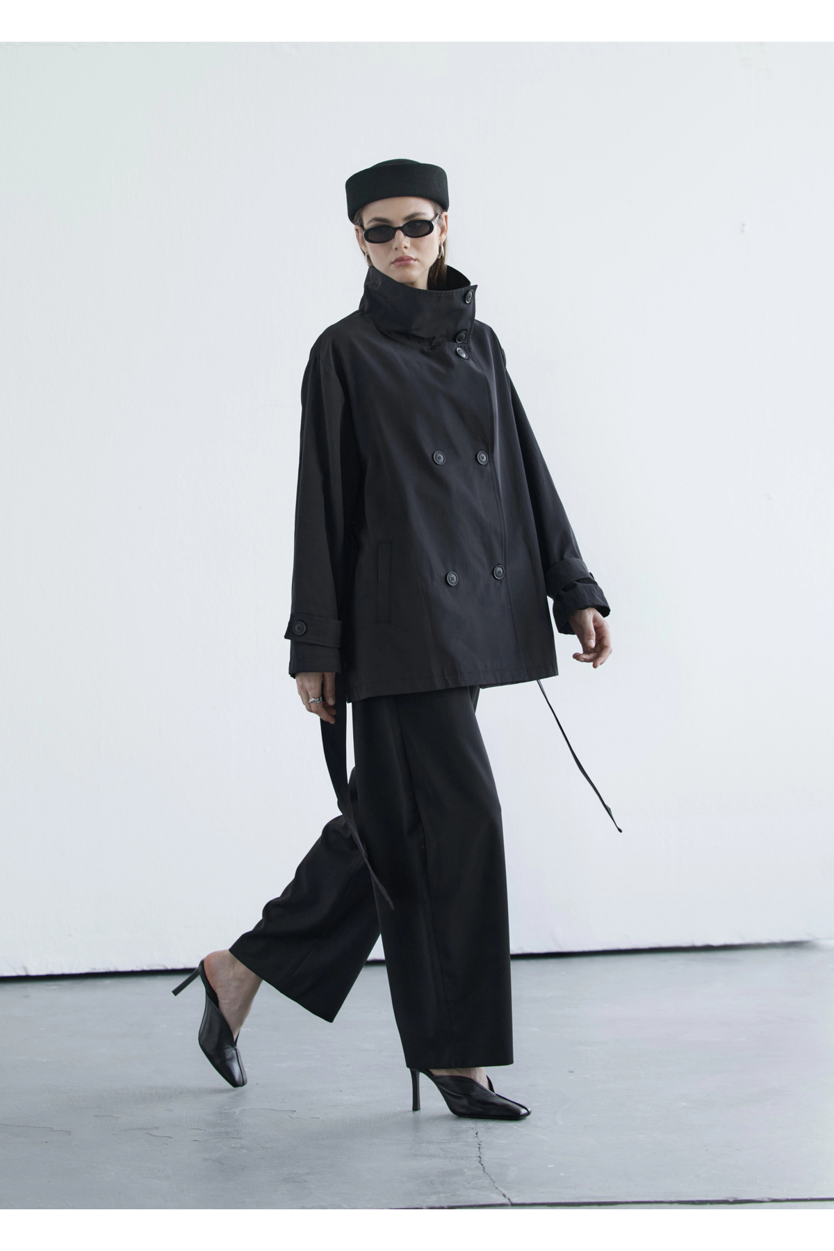 MODA AKSA 2093DİK Yaka Çift Düğmeli Trenç Siyah görsel 3