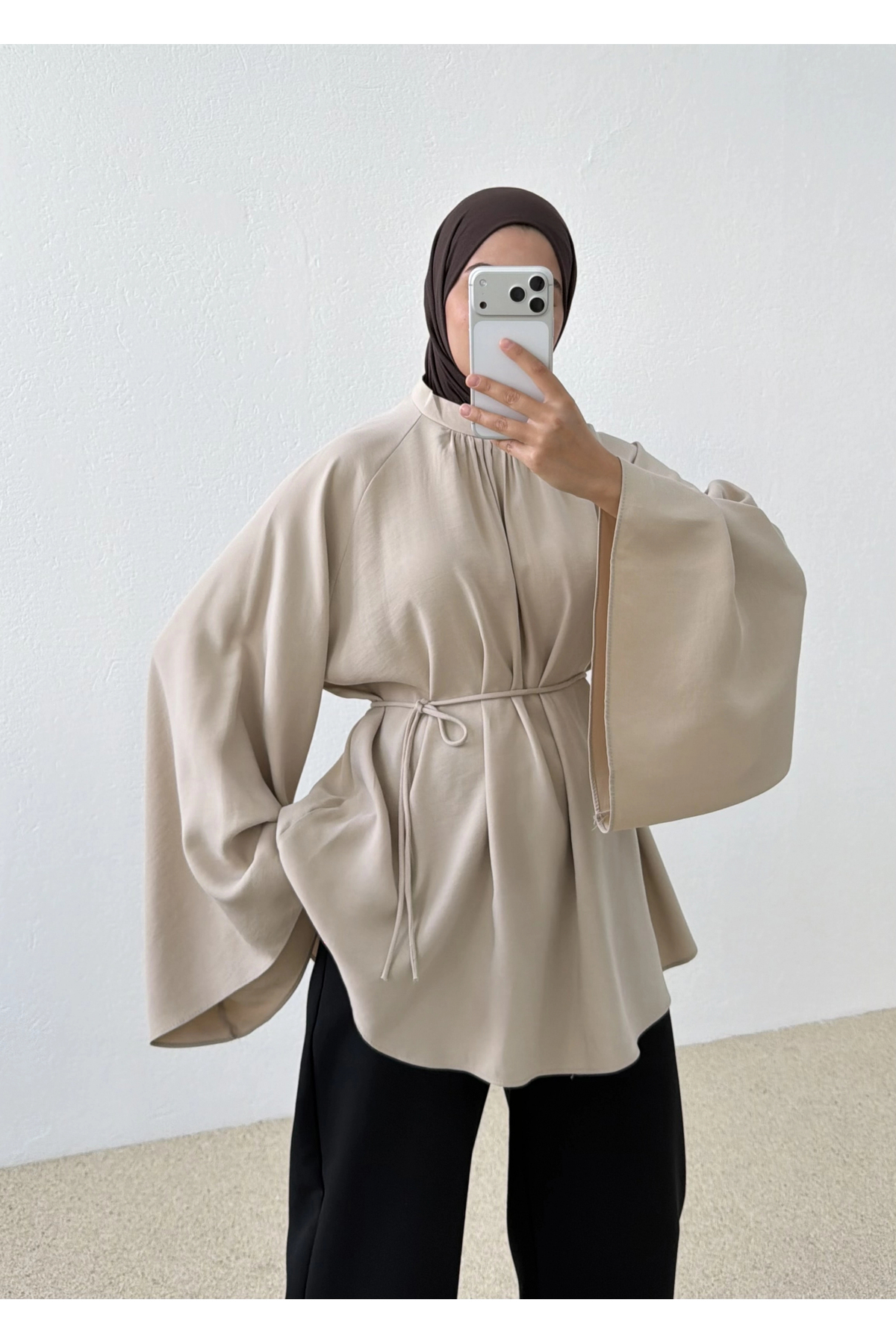 MODA AKSA Geniş Kol Vintage Gömlek Bej