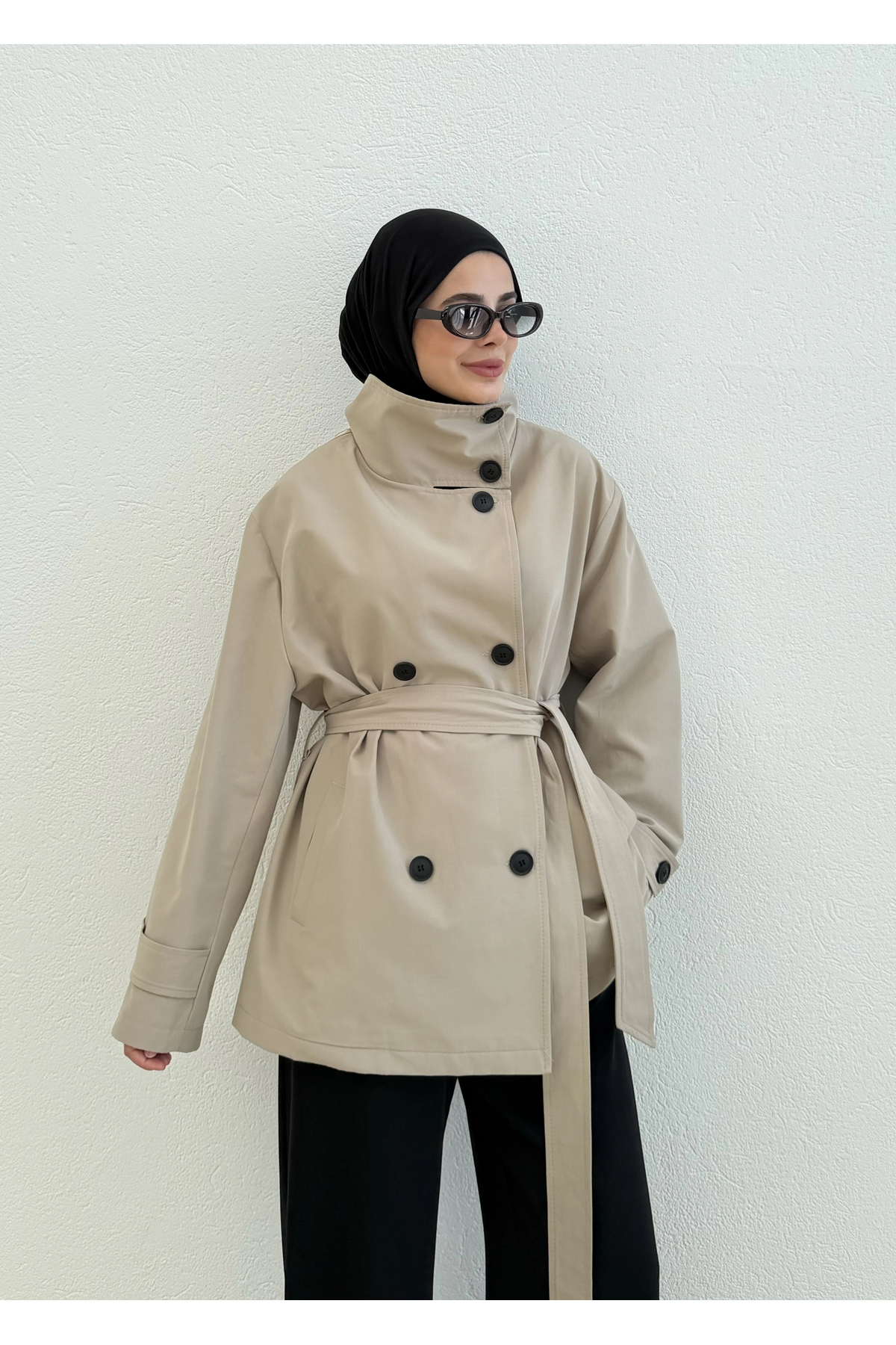 MODA AKSA 2093 Coton Mevsimlik Dik Yaka Trenç Taş görsel 8