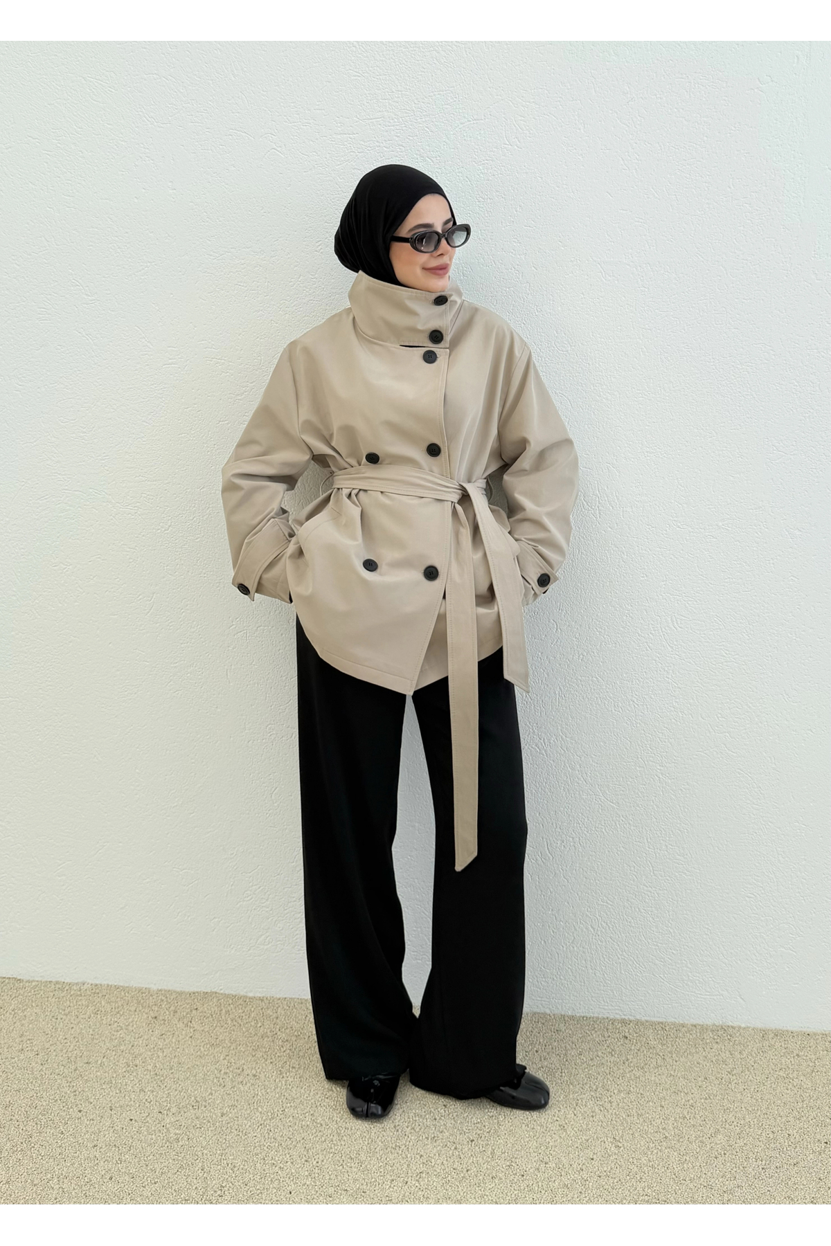 MODA AKSA 2093 Coton Mevsimlik Dik Yaka Trenç Taş görsel 2
