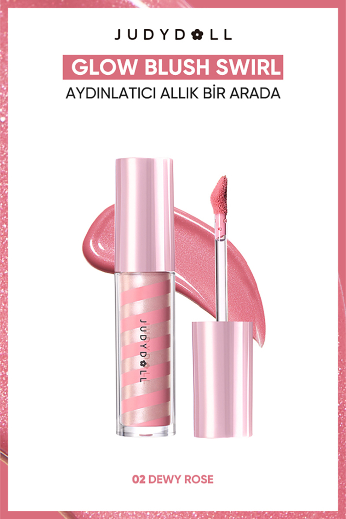 JUDYDOLL رژگونه درخشان چرخشی شماره 02 رز شبنم‌دار | هایلایتر و رژگونه مایع در یک بسته — صورتی AU2600041