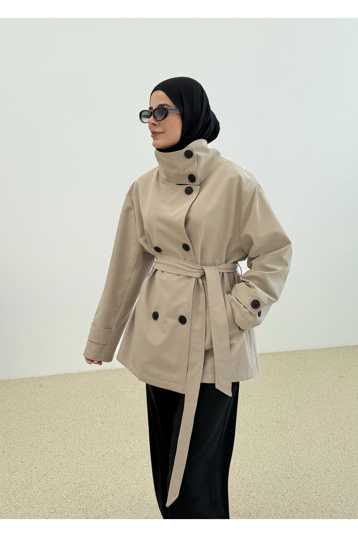MODA AKSA 2093 Coton Mevsimlik Dik Yaka Trenç Taş görsel 6