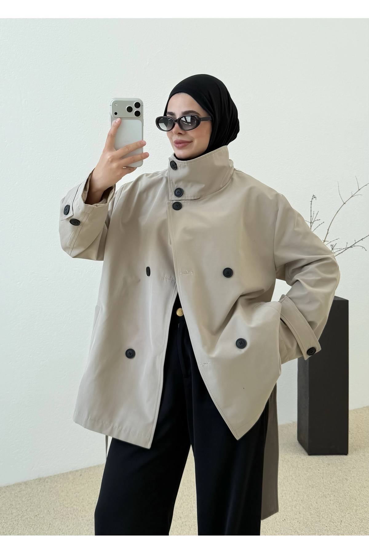 MODA AKSA 2093 Coton Mevsimlik Dik Yaka Trenç Taş görsel 3