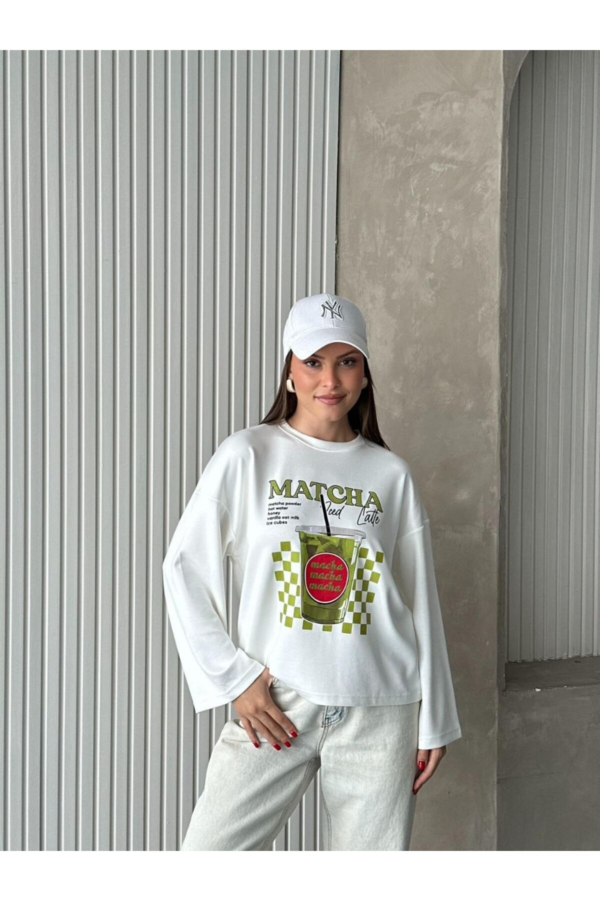 ZF BUTİK Matcha Baskılı Tesettüre Uygun Uzun Kollu Pamuklu Bluz\T-Shirt görsel 2
