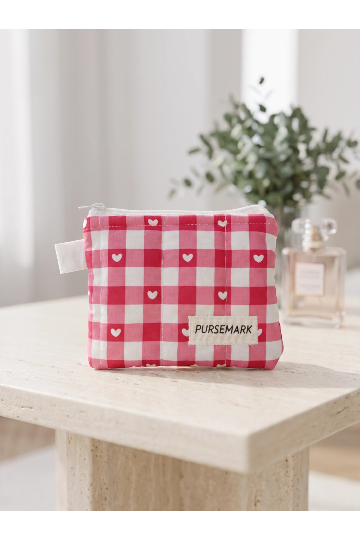PURSEMARK Kırmızı Kalpli Pötikare Desenli El Yapımı Küçük Cüzdan görsel 5