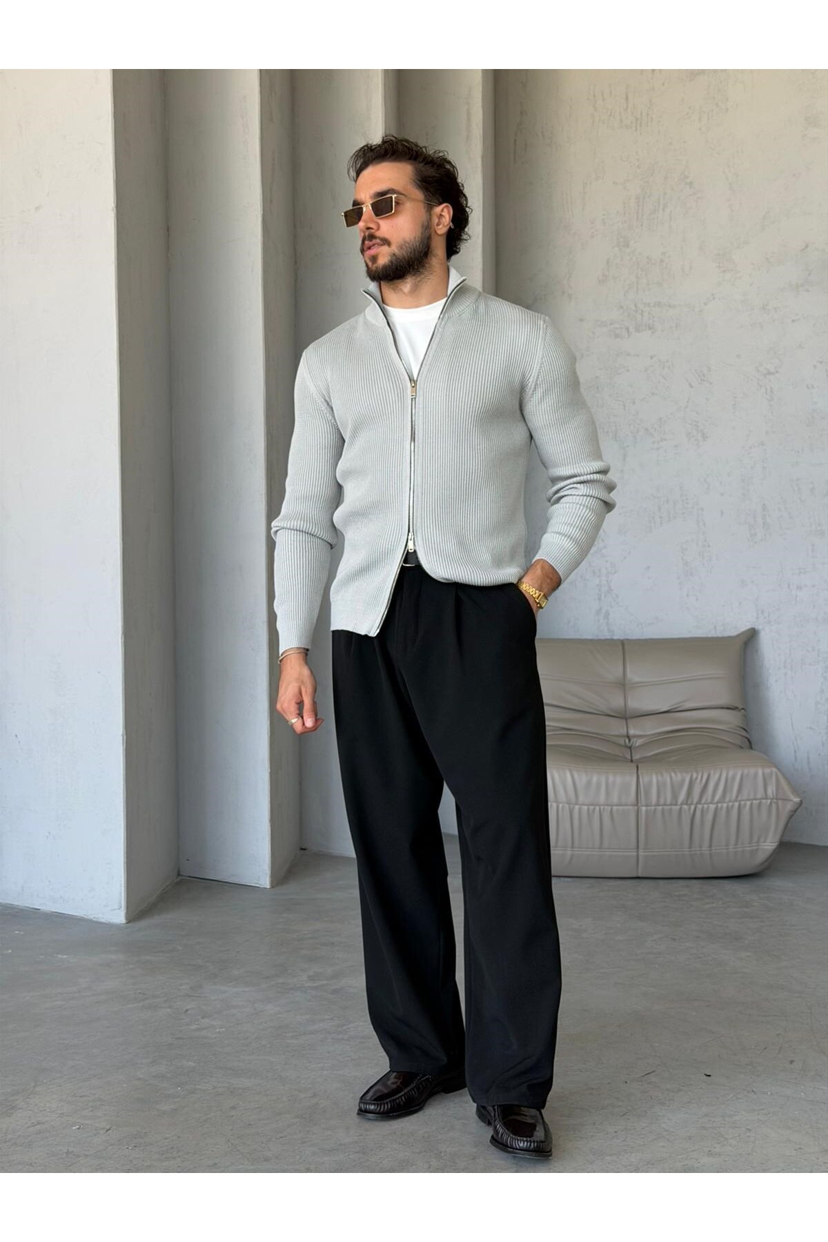 Fitilli Çift Fermuarlı Triko Hırka M - GRİ — رنگارنگ TYC676953E5B2A1C55F7C9D00 — تصویر 3 از 6