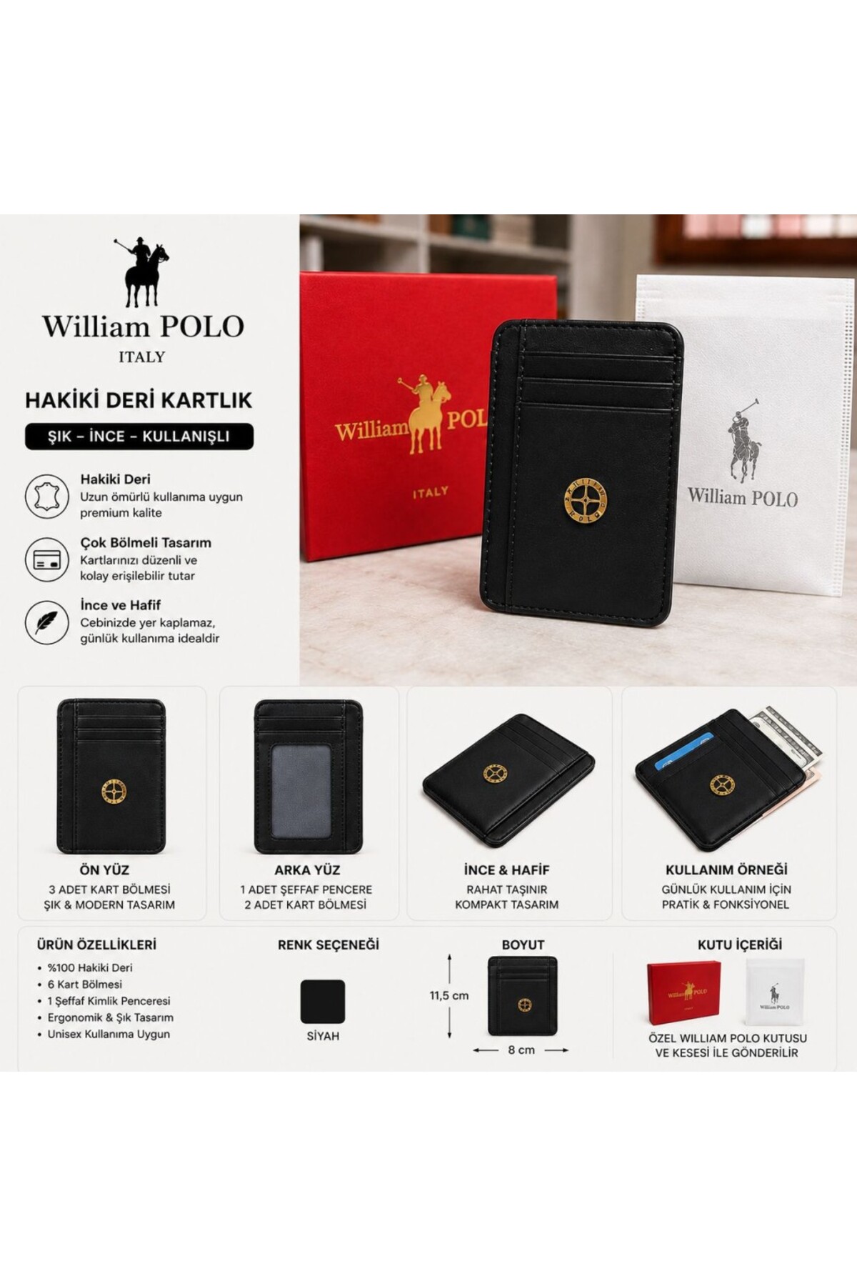 WİLLİAMPOLO Minimal Hakiki Deri Unisex Kartlık görsel 3