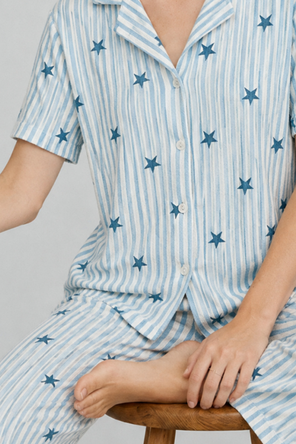 FİT WOMEN Kadın Kısa Kollu Rahat Mavi Pijama Takımı 4728 görsel 6