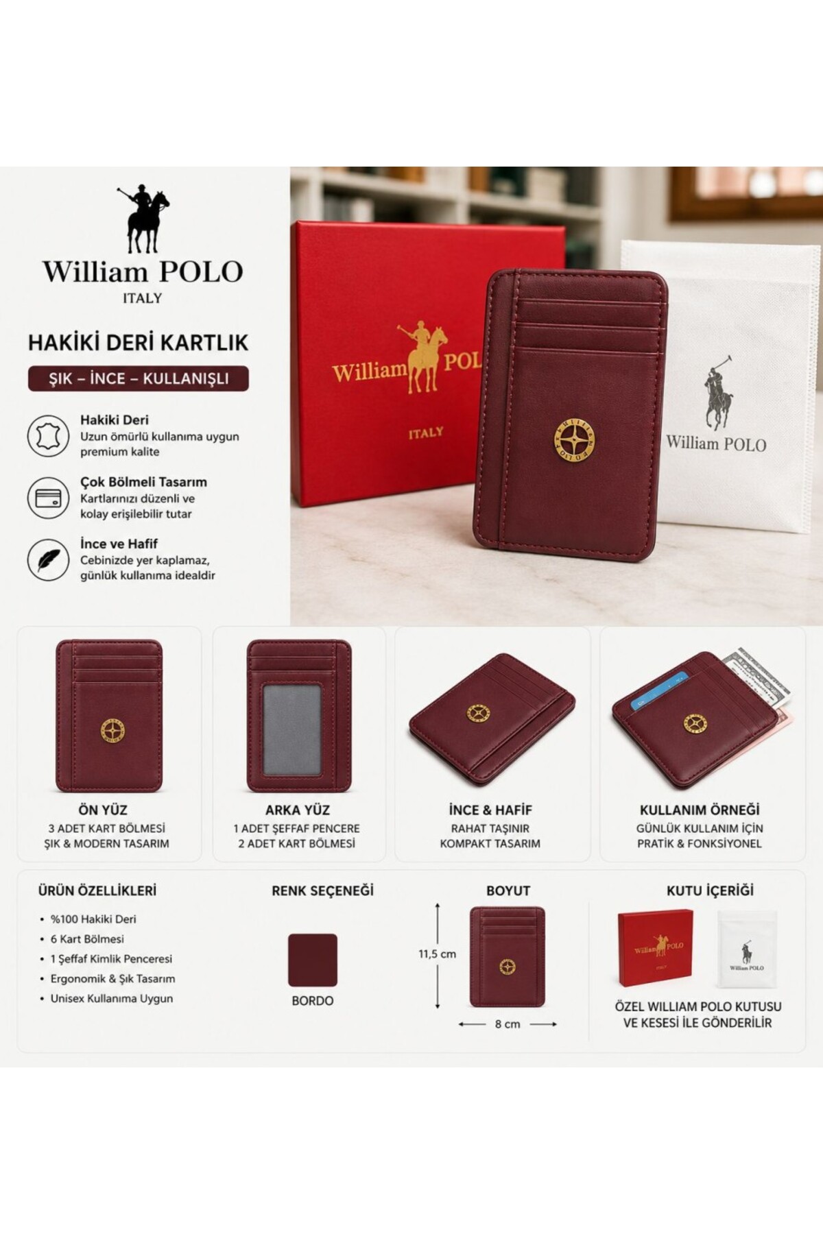 WİLLİAMPOLO Minimal Hakiki Deri Unisex Kartlık görsel 2