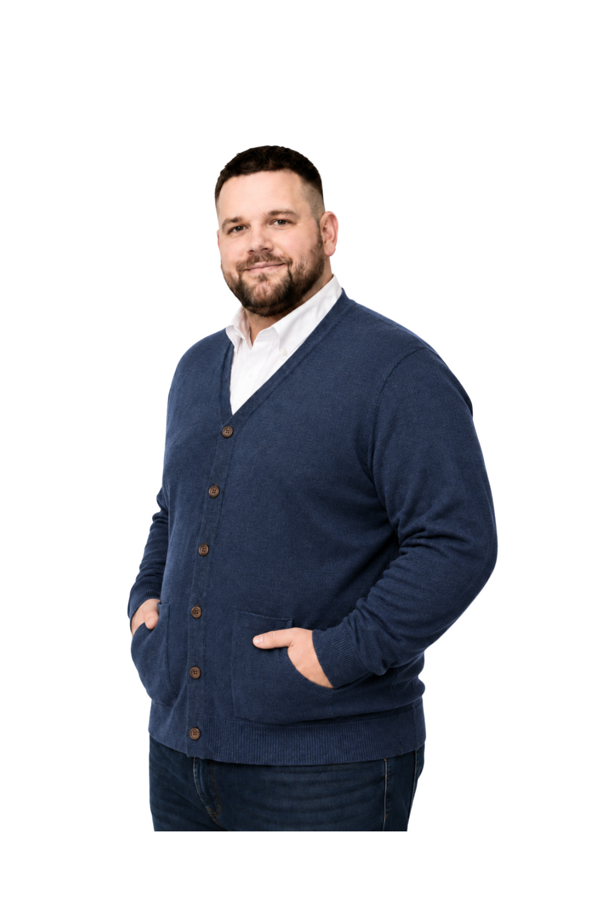 BattalModa Erkek Büyük Beden Melanj Lacivert Cepli Düğmeli Triko Hırka 3XL-4XL-5XL-6XL görsel 2
