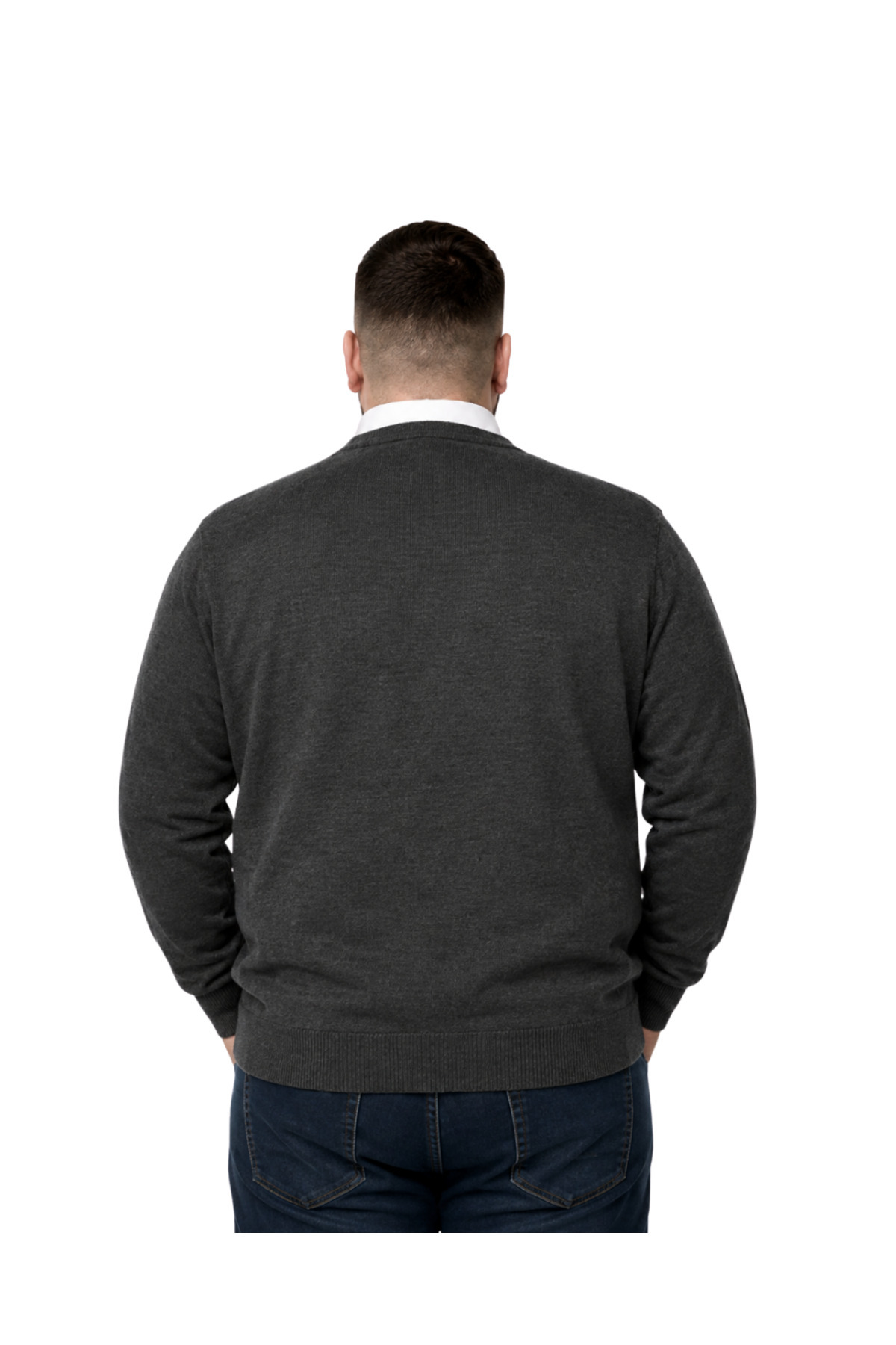 BattalModa Erkek Büyük Beden Antrasit Cepli Düğmeli Triko Hırka 3XL-4XL-5XL-6XL görsel 3