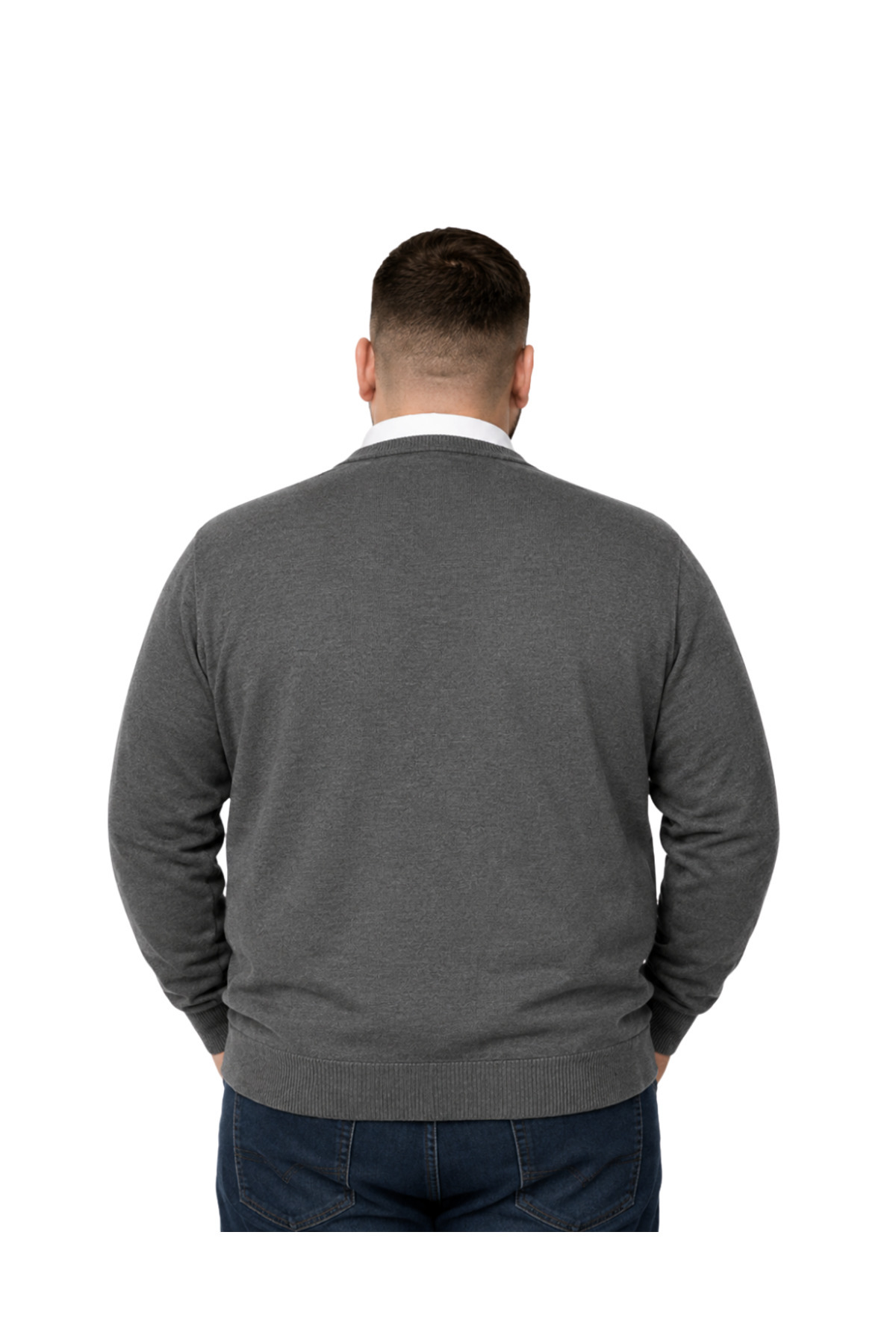 BattalModa Erkek Büyük Beden Füme Cepli Düğmeli Triko Hırka 3XL-4XL-5XL-6XL görsel 3