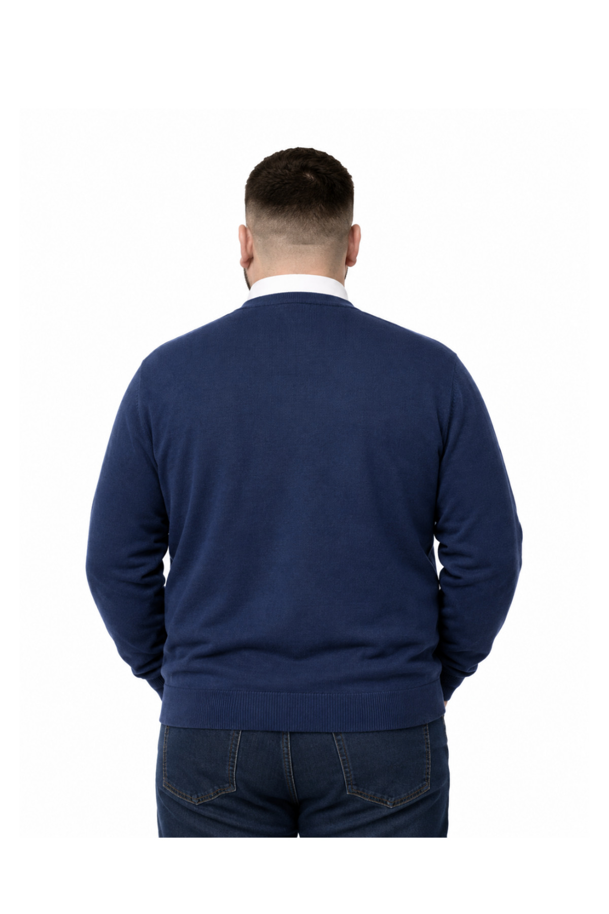 BattalModa Erkek Büyük Beden İndigo Cepli Düğmeli Triko Hırka 3XL-4XL-5XL-6XL görsel 3