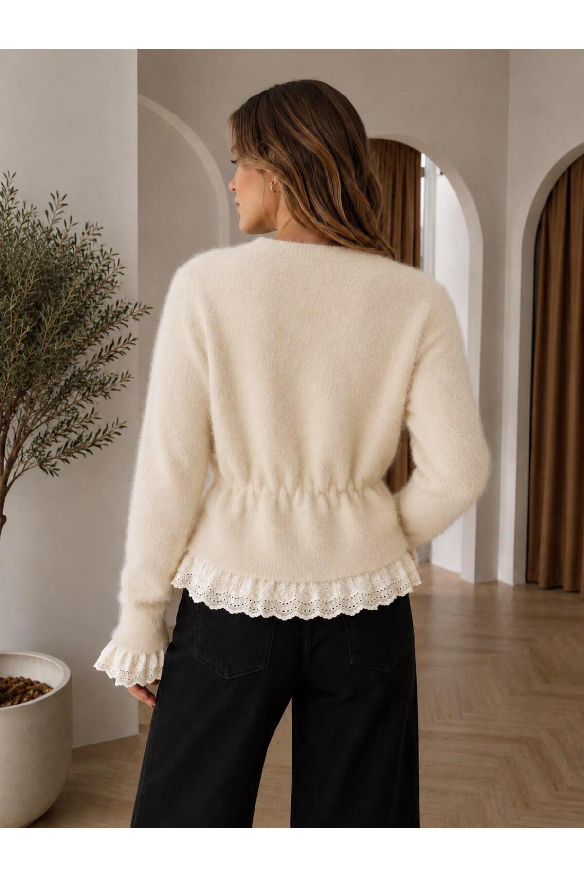 DAĞON'S Dantelli Daraltmalı Kadın Basic Sakal Yumuşak Dokulu Hırka görsel 6