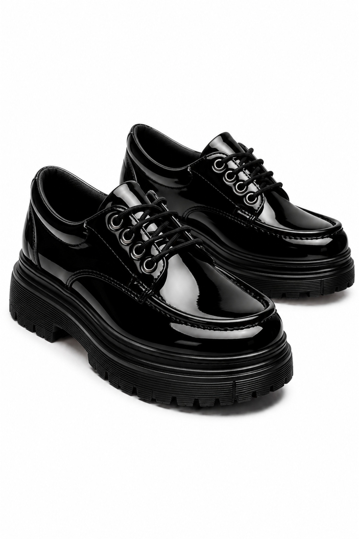 Lucy Shoes YG-13 Erkek Casual Bağcıklı Yüksek Taban Rugan Klasik Ayakkabı RST - Siyah