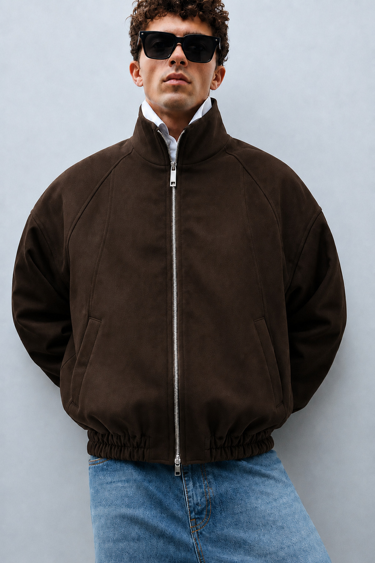 Montivo NEW NOW Erkek Kahverengi BSK Model Oversize Dik Yaka Fermuarlı Bomber Ceket görsel 2