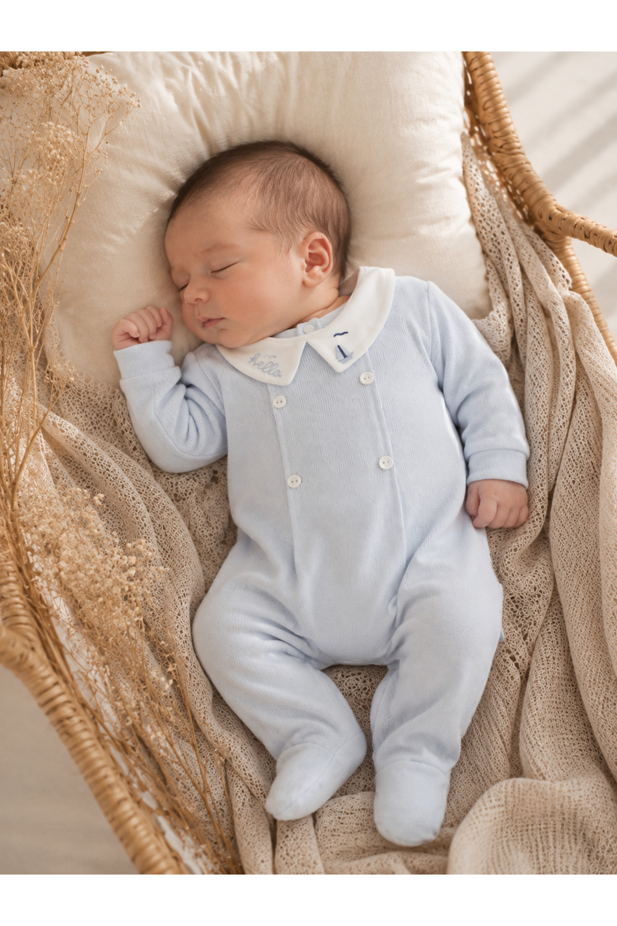Nakışlı Bebe Yakalı Triko Bebek Tulum