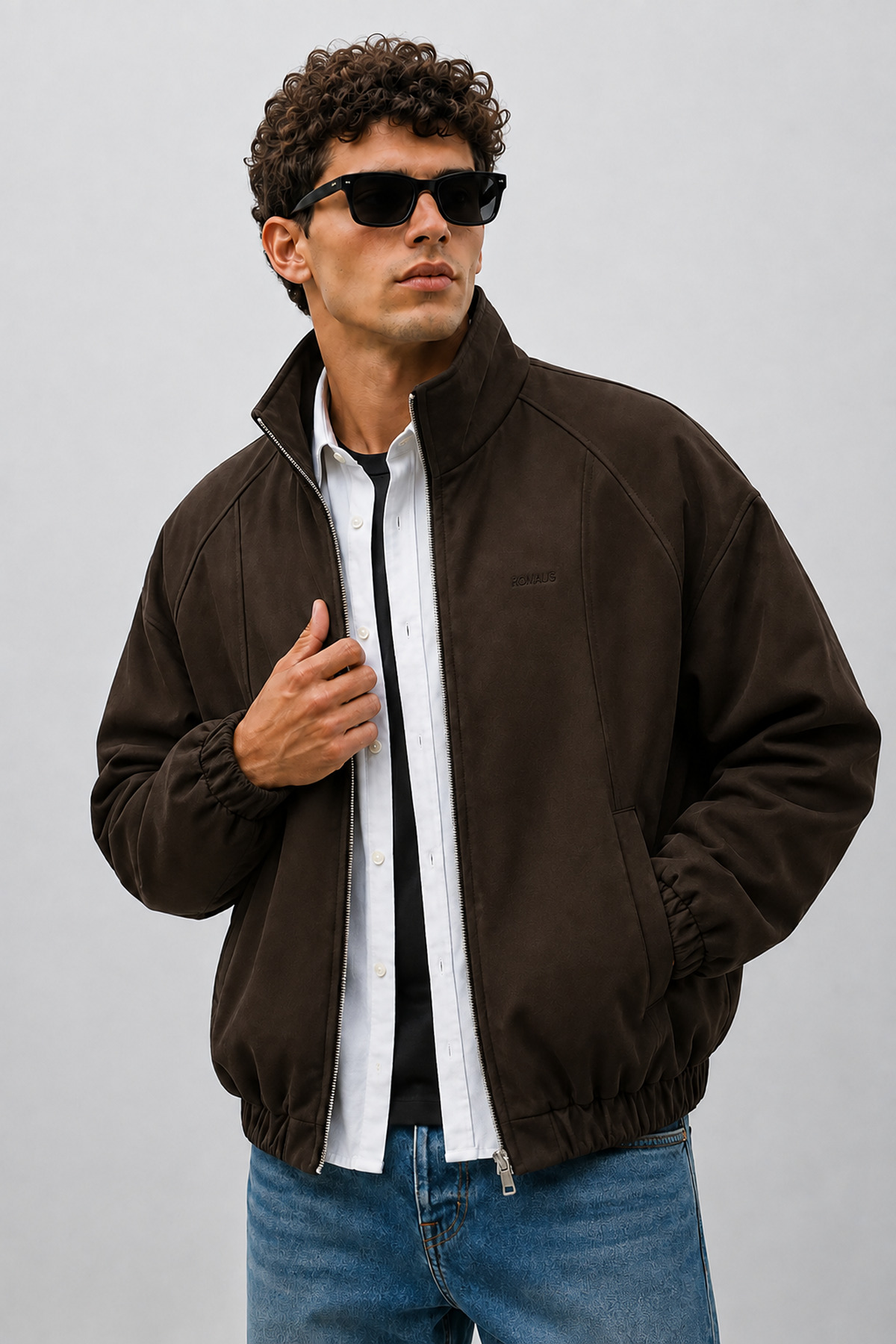 Montivo NEW NOW Erkek Kahverengi BSK Model Oversize Dik Yaka Fermuarlı Bomber Ceket görsel 3