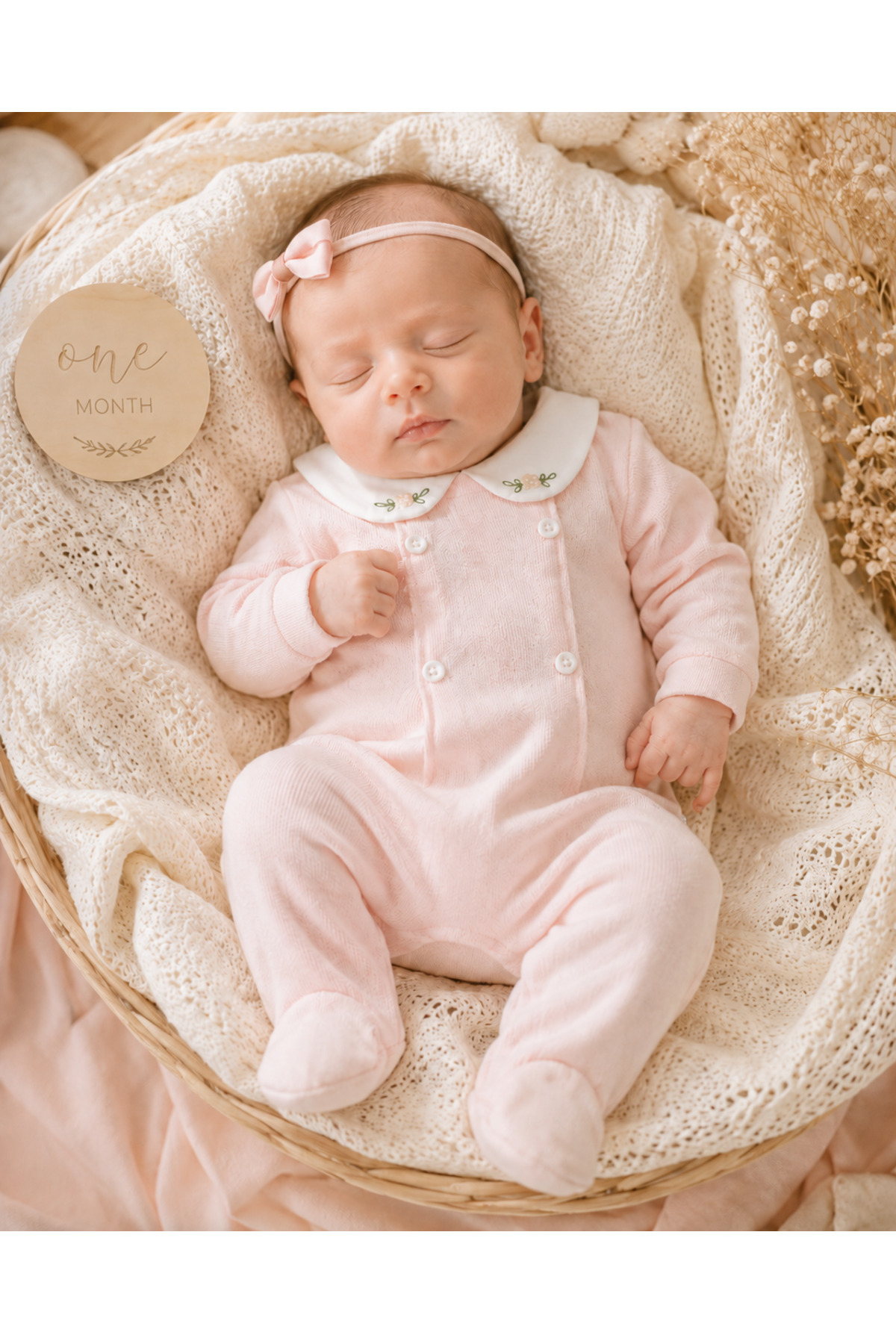 Nakışlı Bebe Yakalı Triko Bebek Tulum