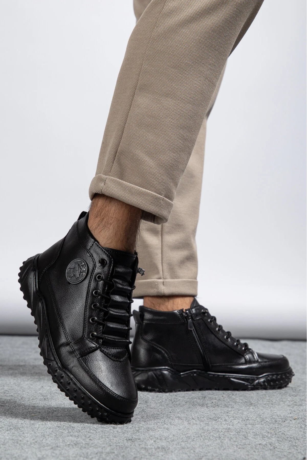 MY GROSS SHOES Siyah Su&Soğuha Dayanıklı Garantili Kaymaz Taban Akıllı Bağcıklı Fermuarlı Kışlık Erkek Bot görsel 6