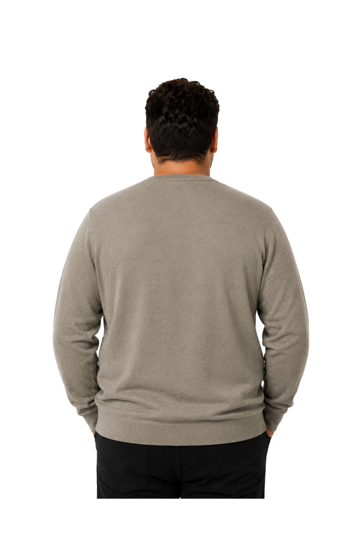 BattalModa Erkek Büyük Beden Vizon V Yaka Pamuklu Kazak 3XL-4XL-5XL-6XL görsel 3