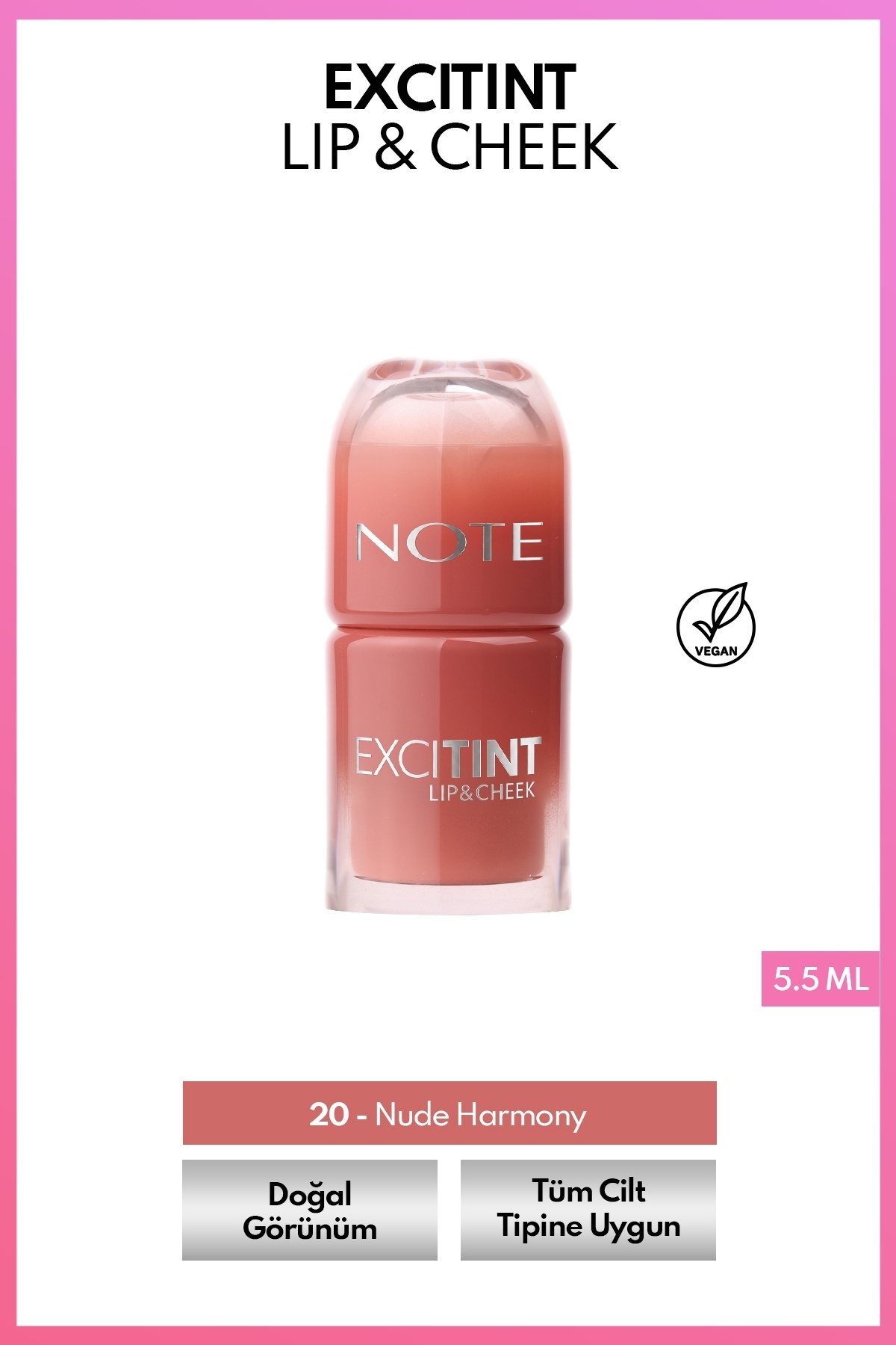 NOTE رژگونه مایع رنگ لب و گونه اکسایتینت - شماره 20 نود هارمونی — BLS EXCITINT (Image)