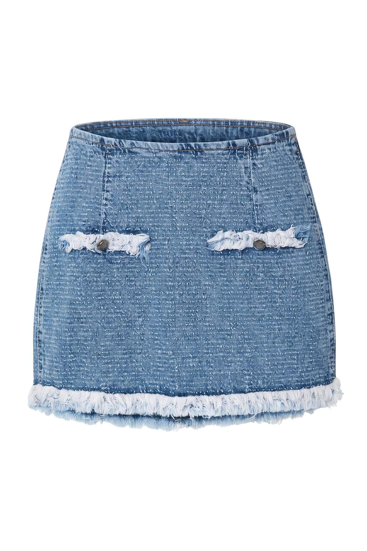 Trendyolmilla Mavi Dokumu Kumaş Mini Denim Etek TWOAW27ET00072