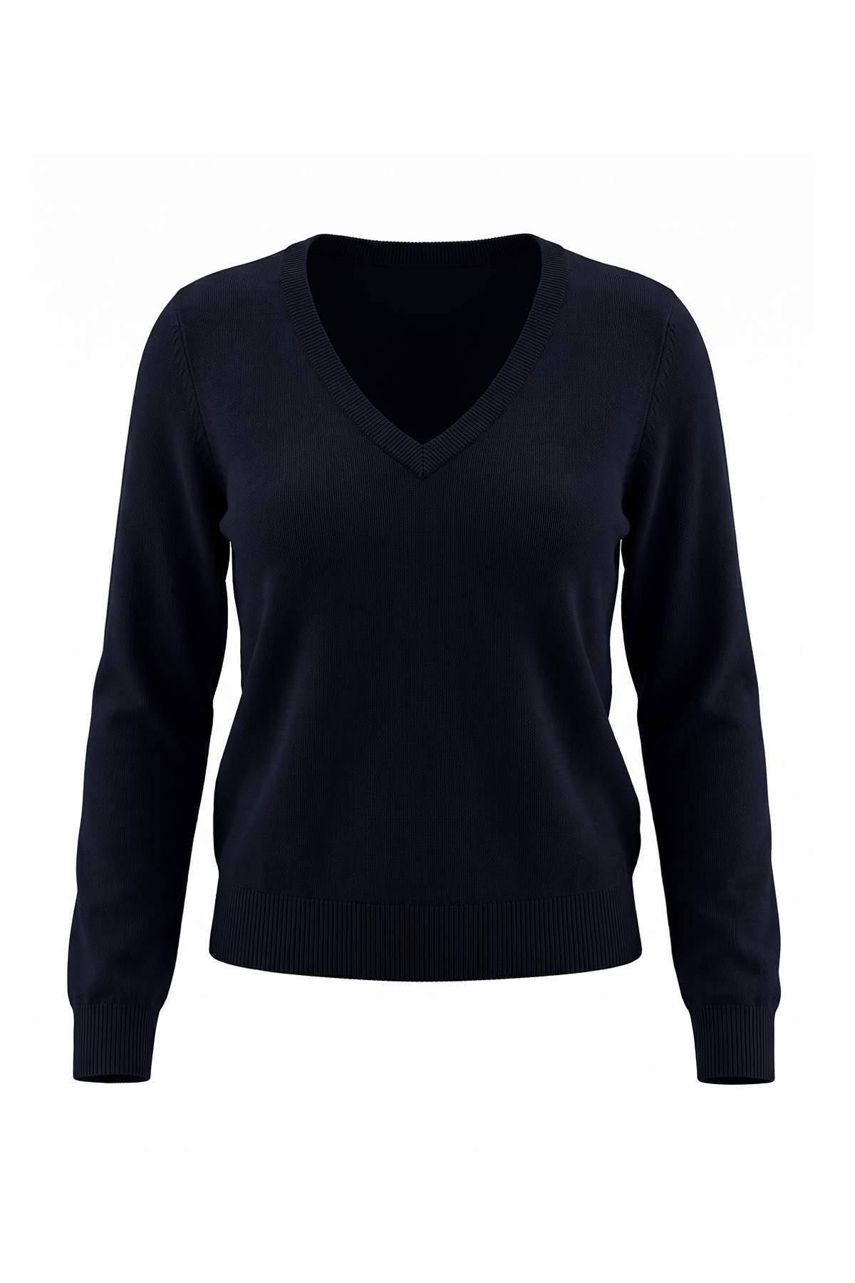 Trendyolmilla Lacivert Wardrobe Essenstials Taş %100 Yün V Yaka Basic Triko Kazak TWOAW27KZ00139