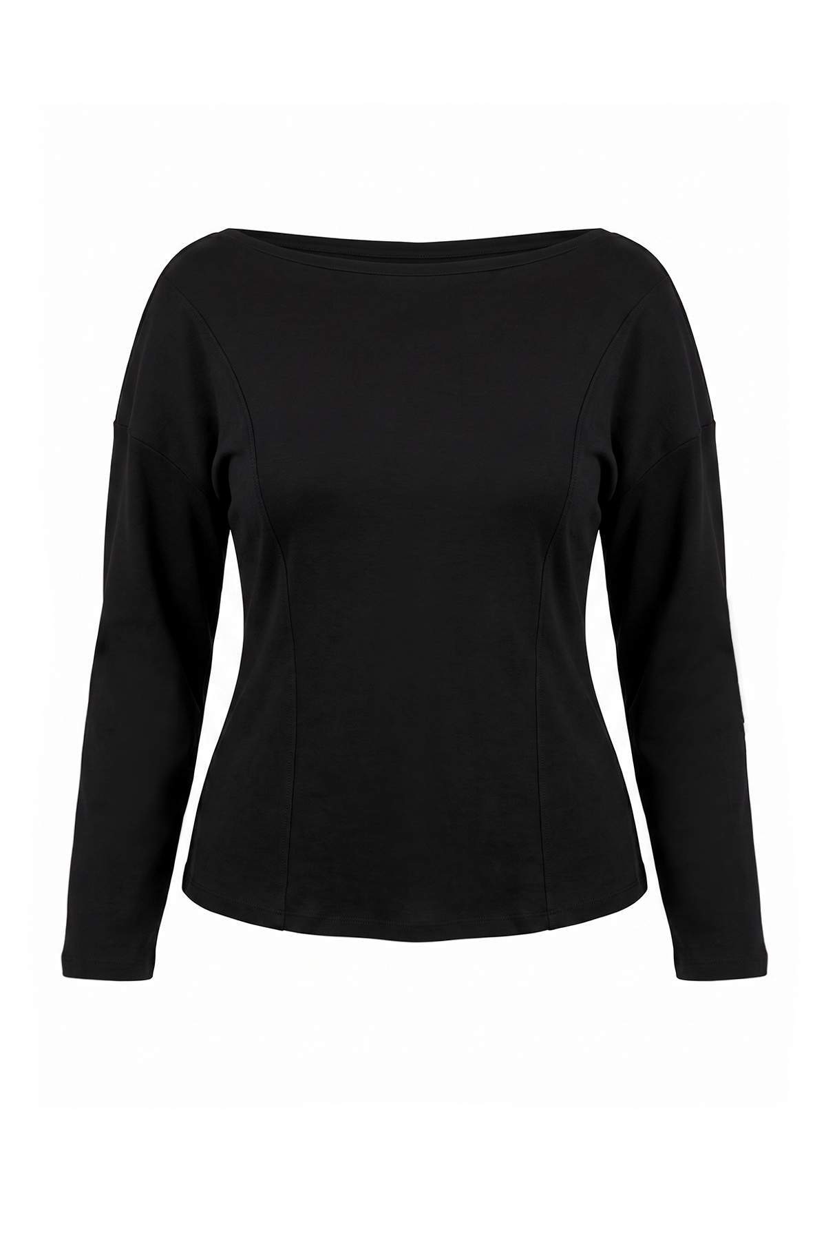 Trendyolmilla Curve Siyah Dikiş Detaylı Kayık Yaka Örme Büyük Beden Bluz TBBAW27AF00058