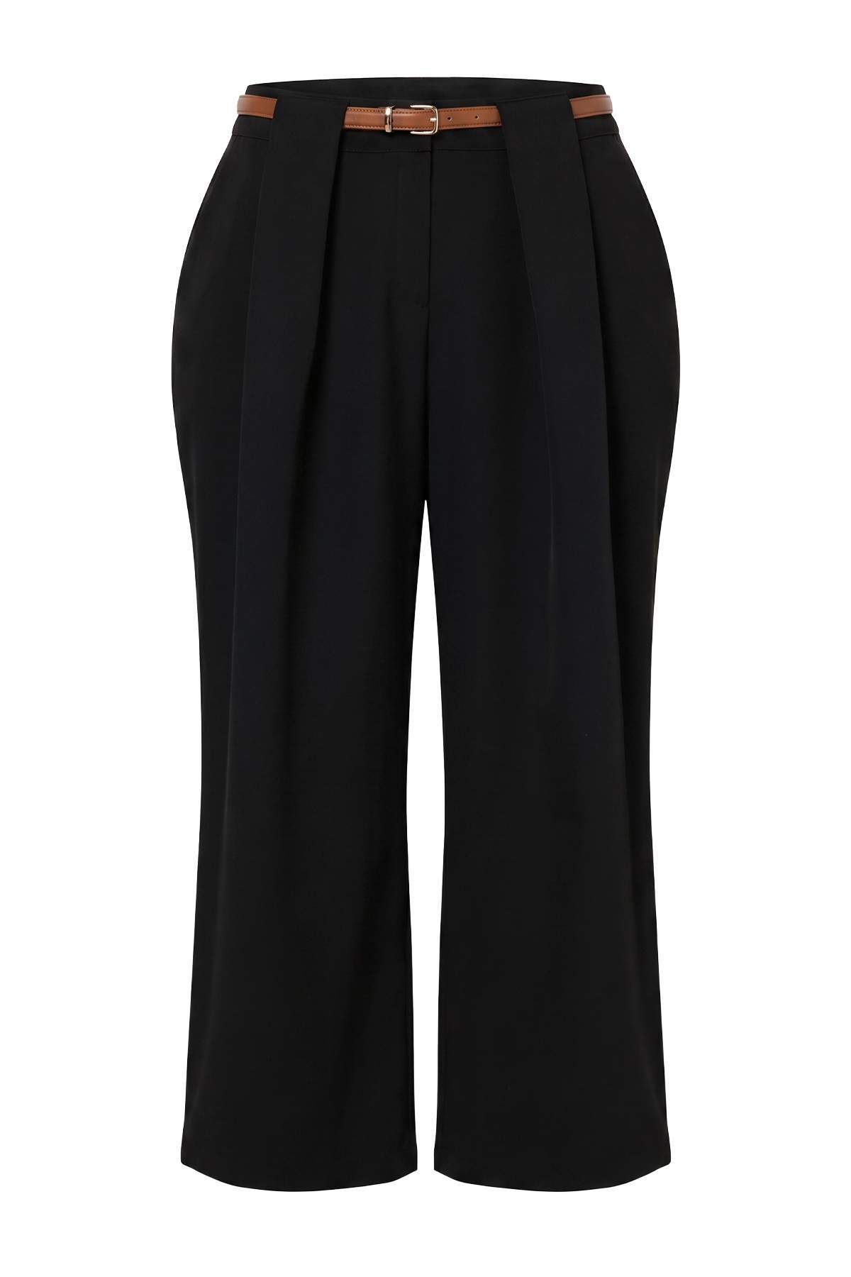 Trendyolmilla Curve Siyah Kahverengi Kemerli Wide Leg Büyük Beden Pantolon TBBAW27AR00021