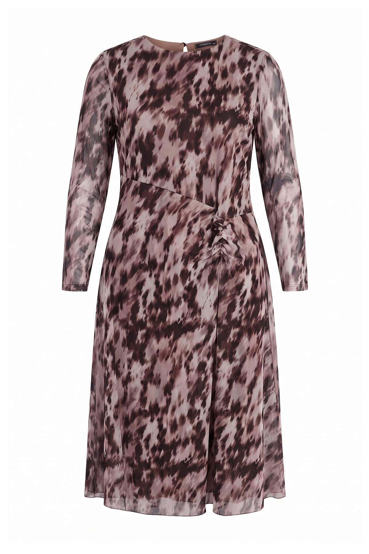 Trendyolmilla Curve Kahverengi Baskılı Büzgü / Drape Maxi Örme Elbise TBBAW27AH00037