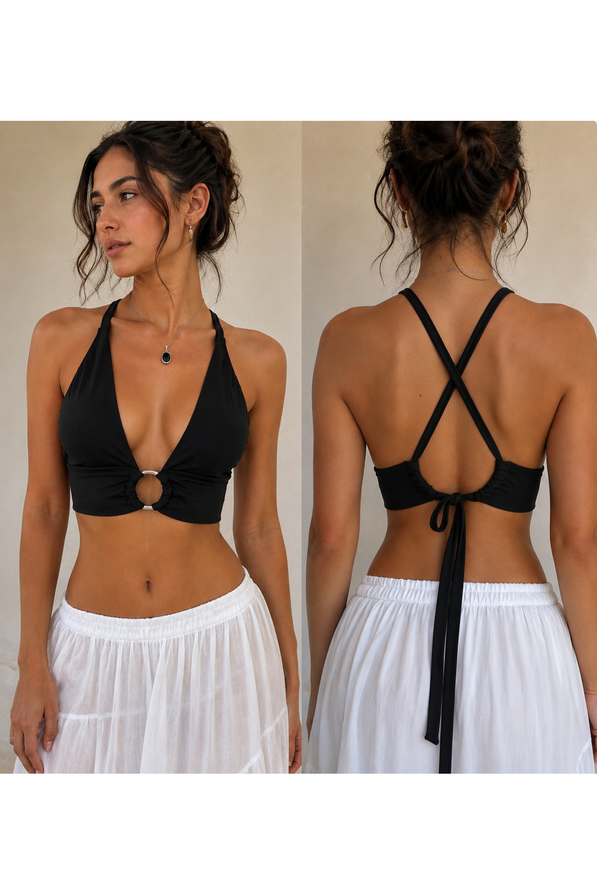 quella atelier Kadın Göğüs Dekolteli Crop Bluz
