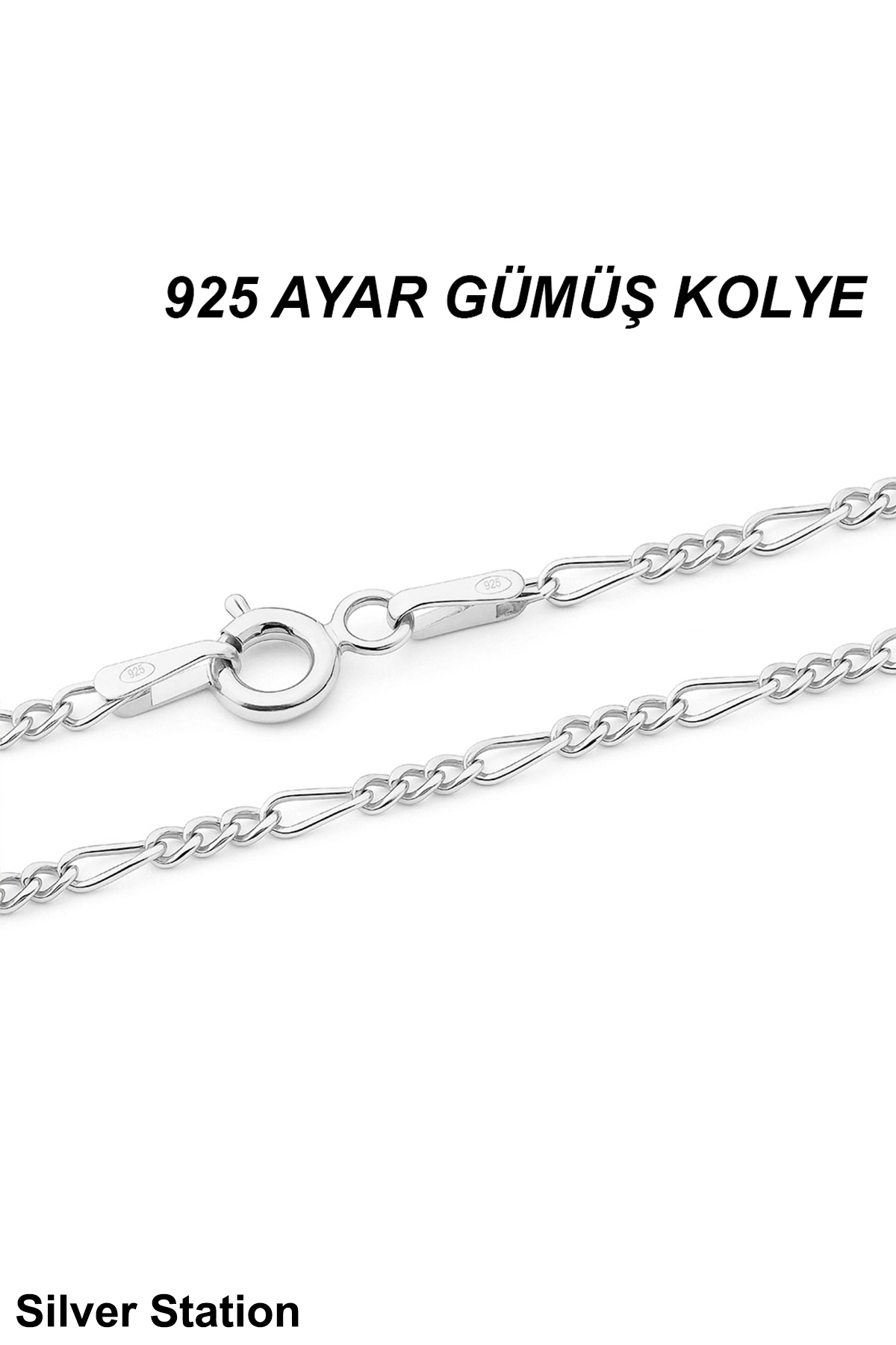 Silver Station 925 Ayar Gümüş Kolye - Figaro Zincir Kolye 40-45-50-55-60-75 cm