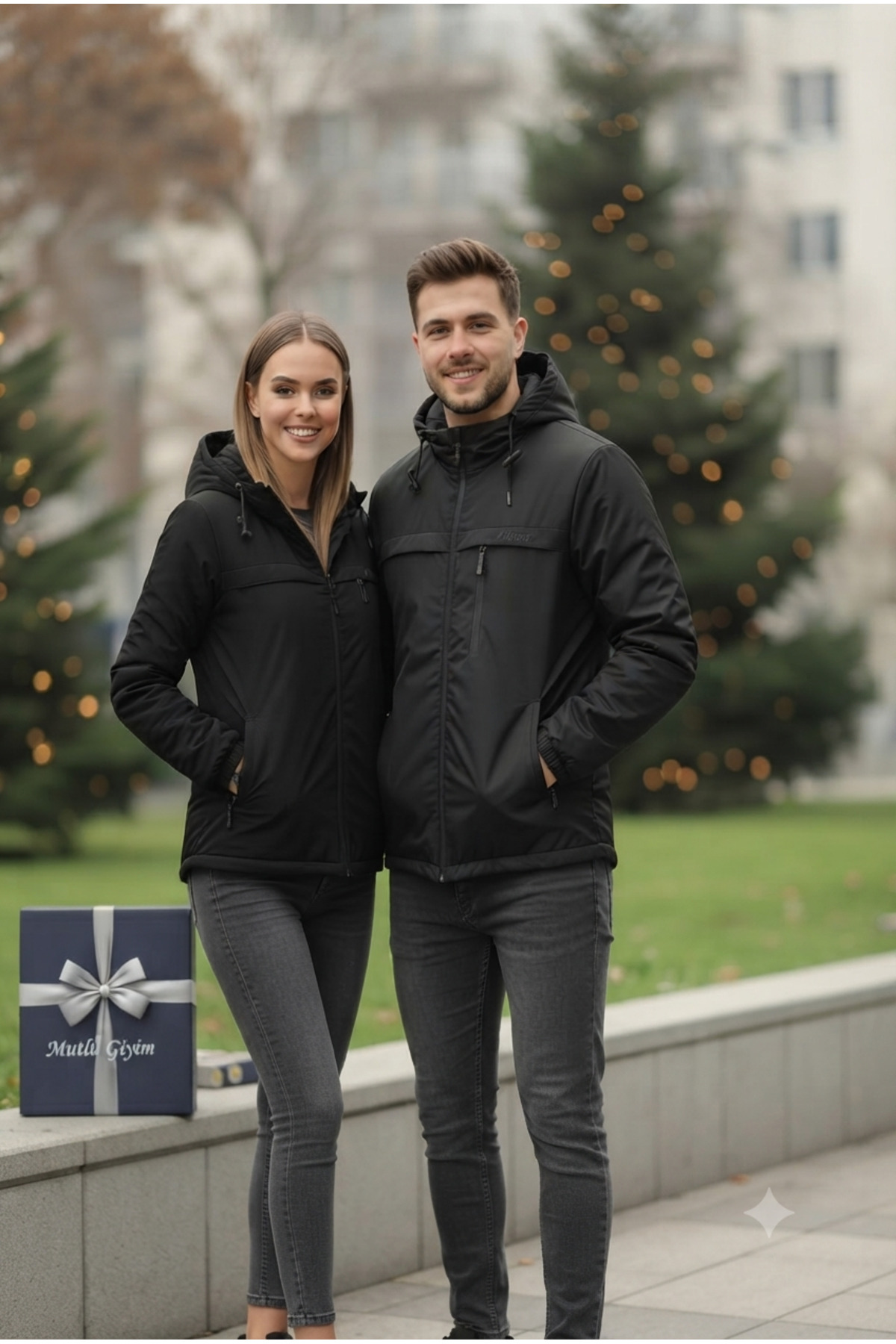 lumt Siyah İçi Polarlı Yağmurluk Rüzgarlık Ceket Bay Bayan Uyumlu 3 cepli Çıkarılabilir Kapşonlu ve Ayarlanabilir Bel Lastikli Unisex Su ve Rüzgar İtici / Fleece - Lined Raincoat / Windbreaker Unisex