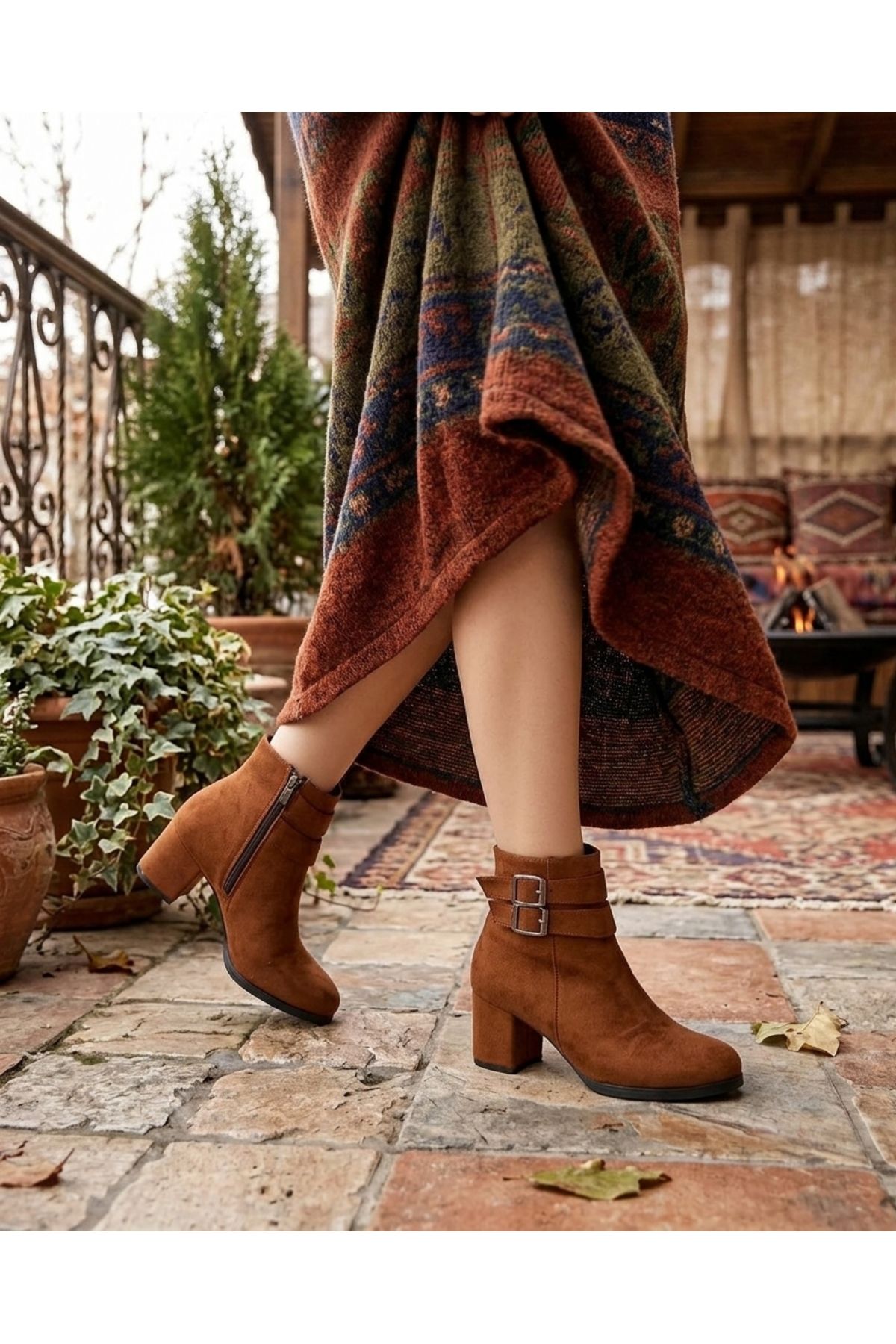 NOVELLAM SHOES Kadın Hermina Taba Süet Çift Tokalı Kısa Bot