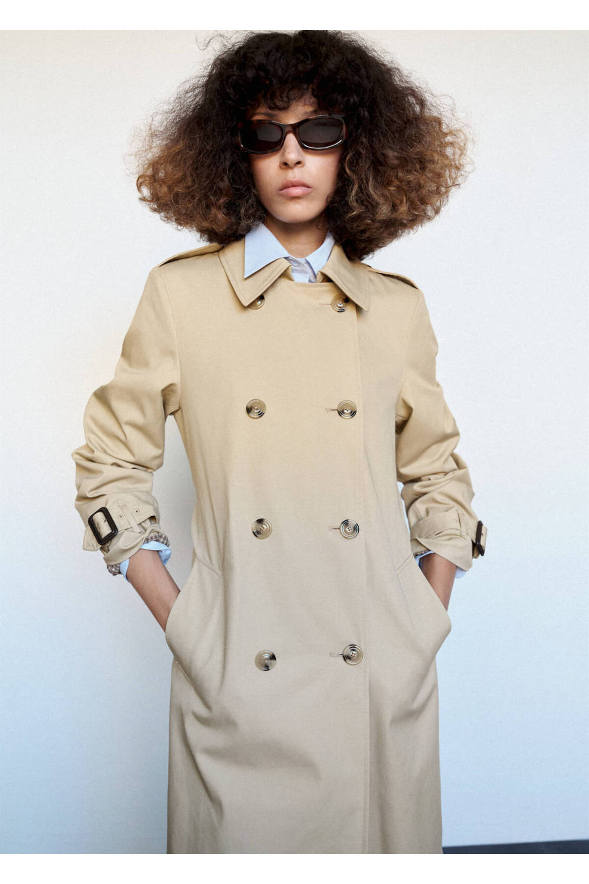 MANGO Woman Trench coat with shirt collar and buckles görsel 6