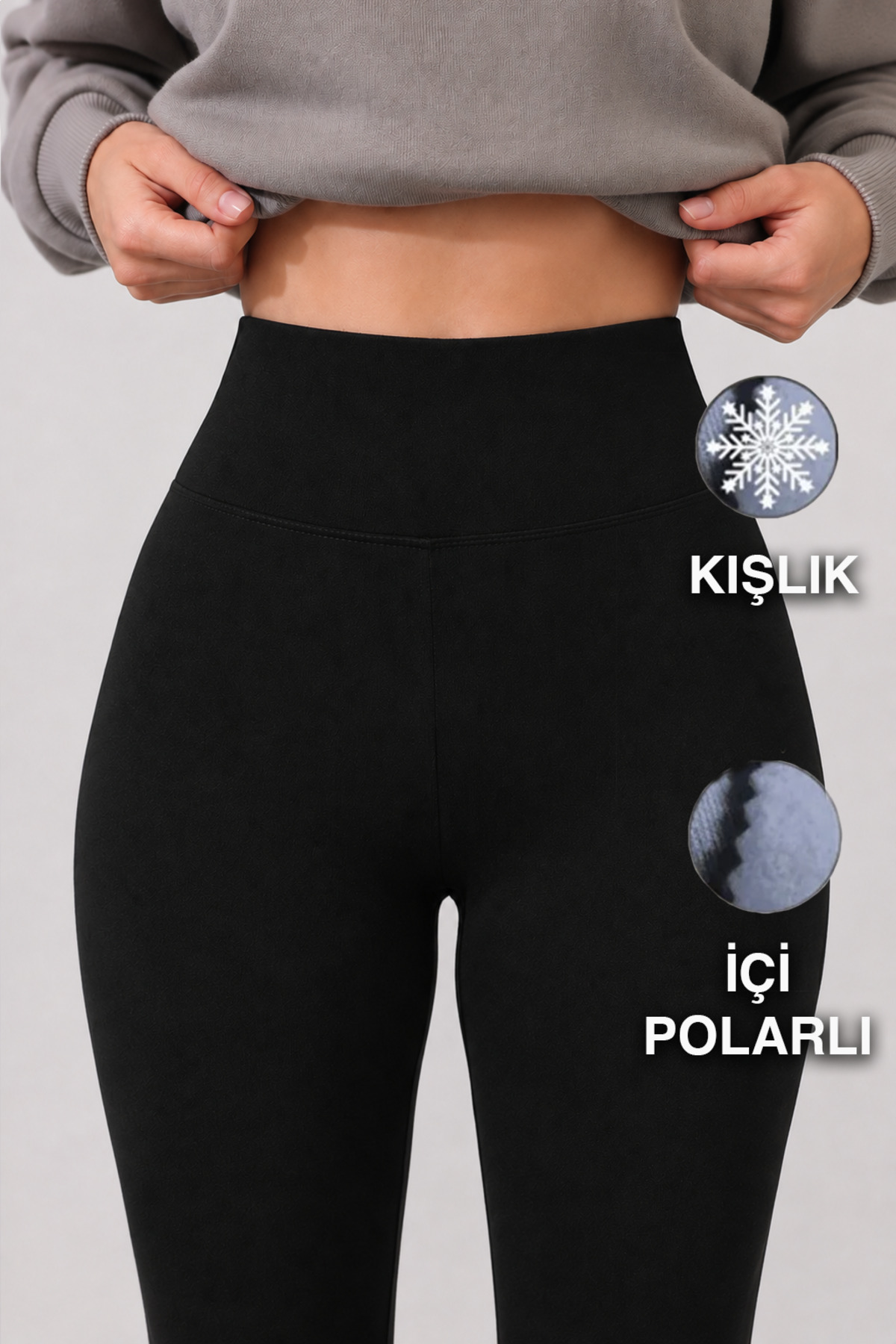 Warasiva Kadın Siyah Kışlık İçi Polarlı Yüksek Bel Toparlayıcı Korseli İnterlok Çelik Örme Tayt
