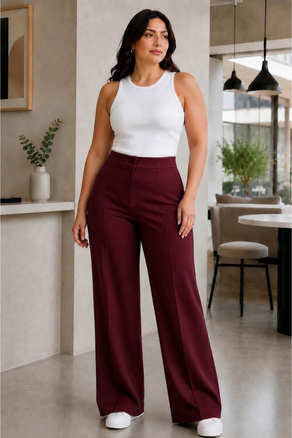 Maison La Femme Kadın Büyük Beden Pantolon Çımalı Palazzo