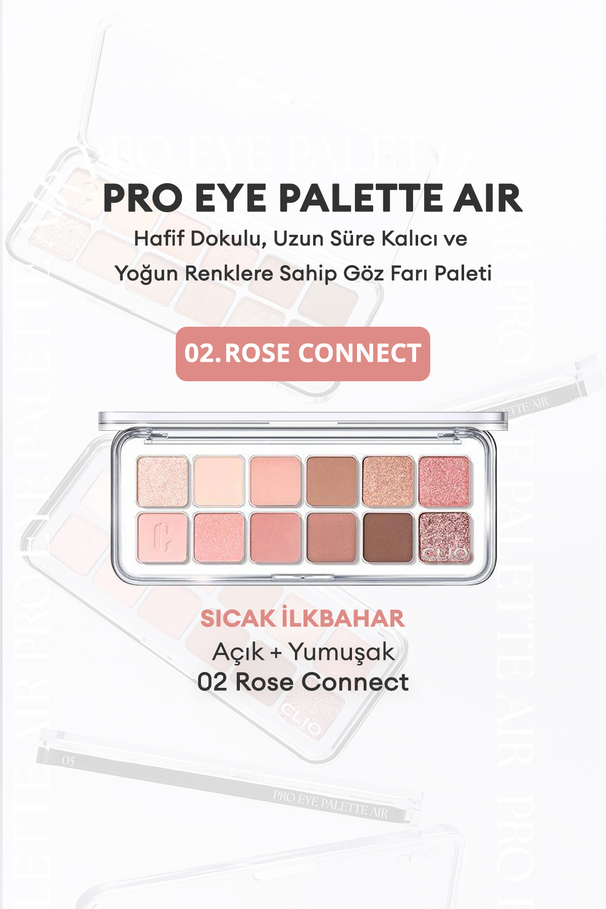 Hafif Dokulu Yoğun Renklere Sahip Göz Farı Paleti CLIO Pro Eye Palette Air (02 Rose Connect) — رنگارنگ 111121 — تصویر 6 از 9
