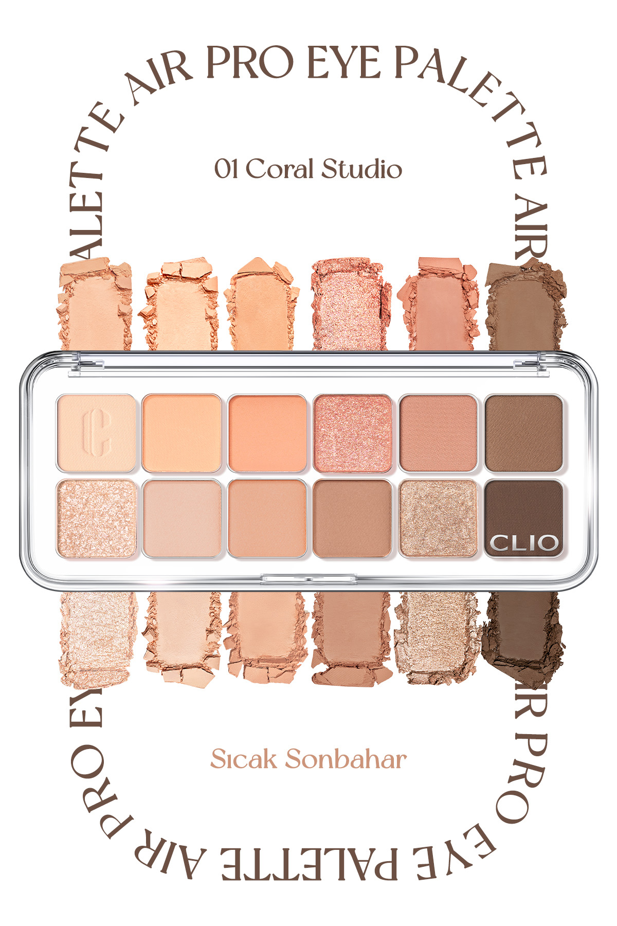 CLIO Hafif Dokulu Yoğun Renklere Sahip Göz Farı Paleti CLIO Pro Eye Palette Air (01 Coral Studio) — رنگارنگ 111121