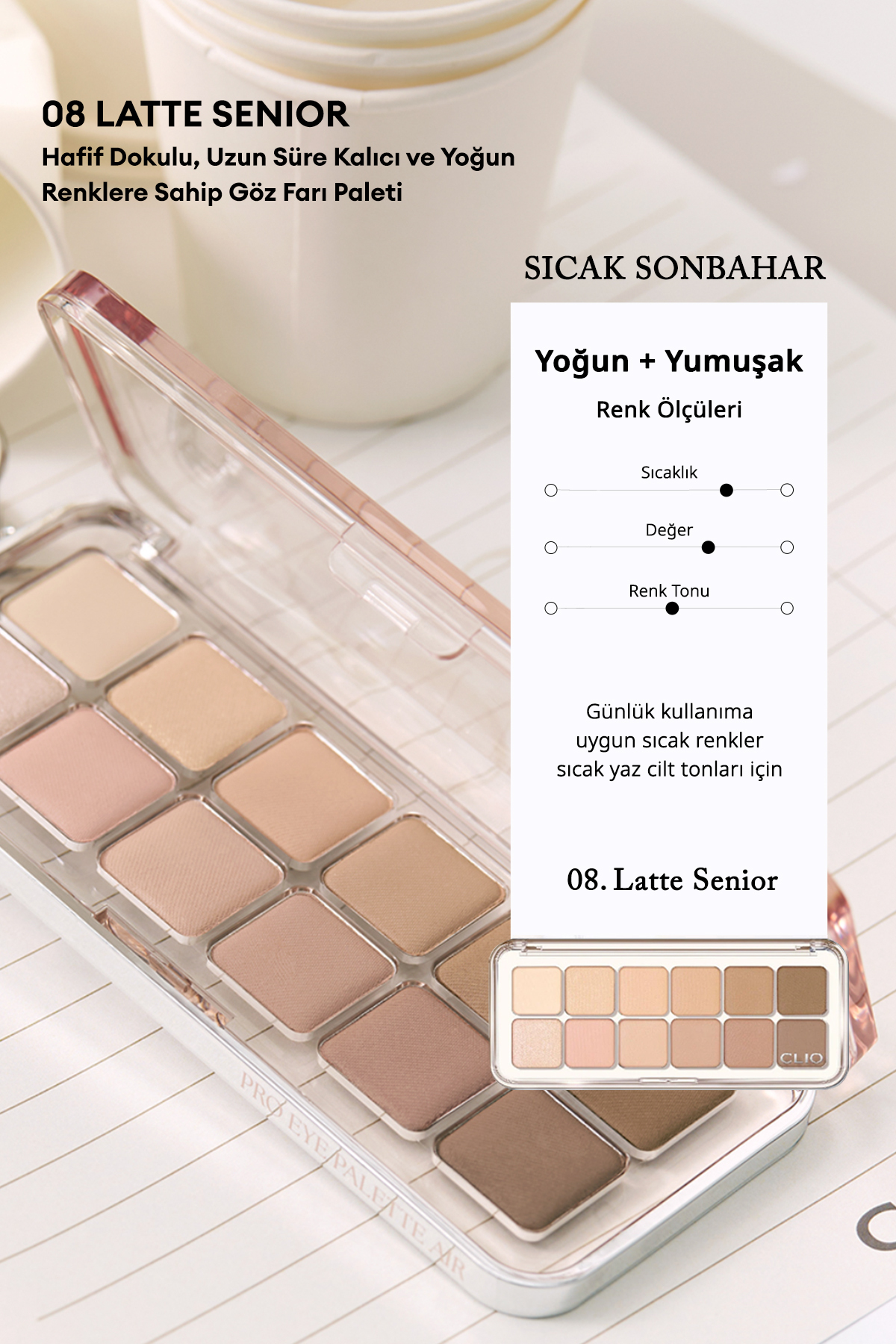 Hafif Dokulu Yoğun Renklere Sahip Göz Farı Paleti CLIO Pro Eye Palette Air (08 Latte Senior) — اکرو 111121 — تصویر 3 از 9