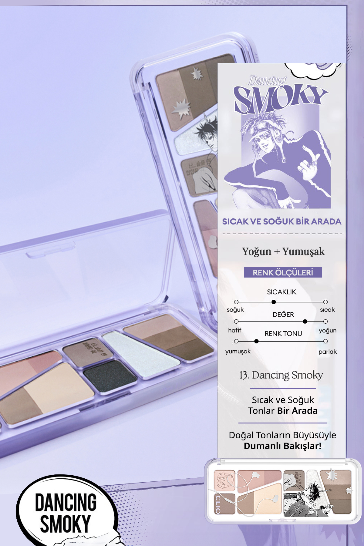 Hafif Dokulu Yoğun Renklere Sahip Göz Farı Paleti CLIO Pro Eye Palette Air (13 Dancing Smoky) — رنگارنگ 111121 — تصویر 3 از 9