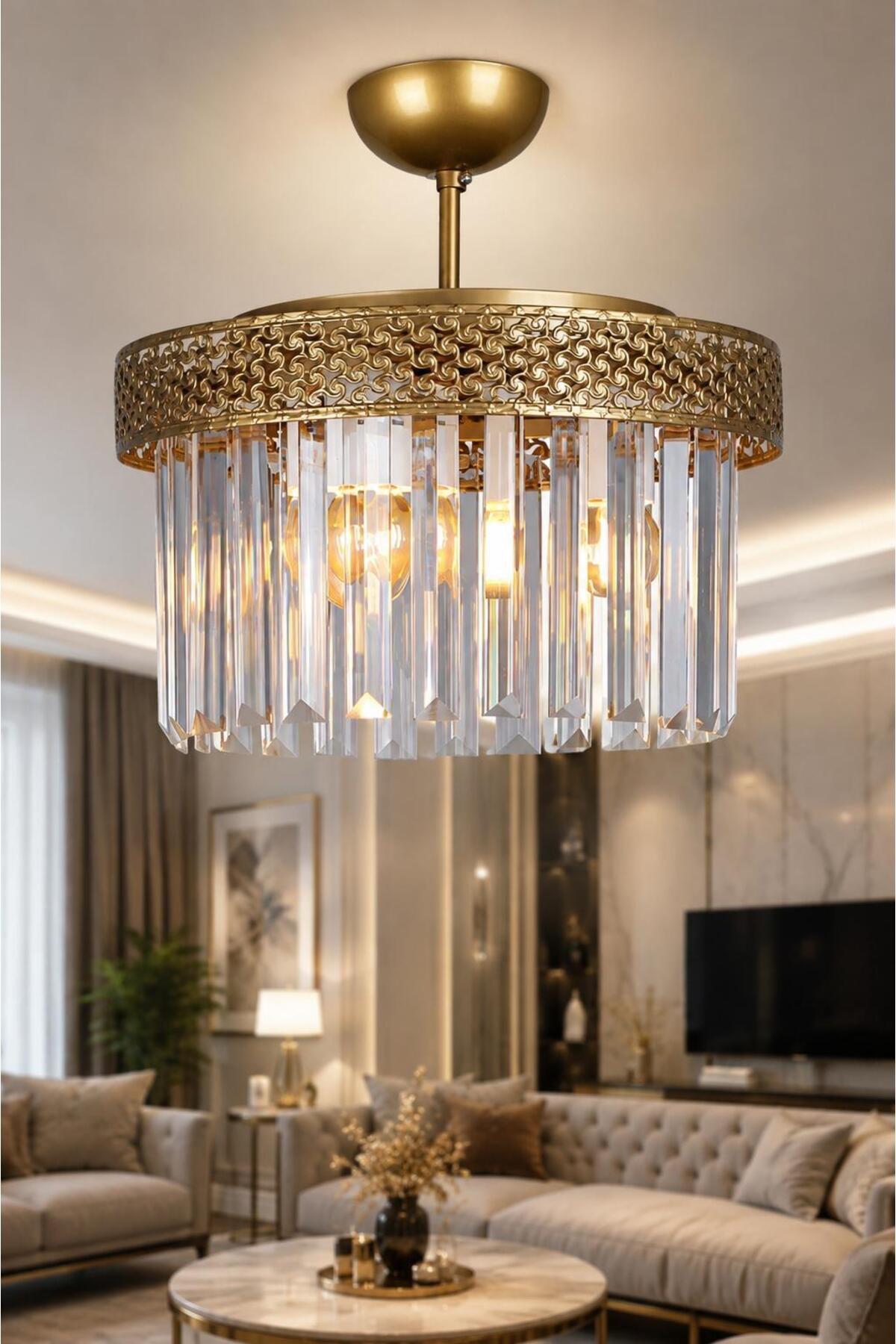 Sitrus 3'lü Eskitme Avize, Lux Kristal Taşlı Modern Sarkıt Avize, Dekoratif Tavan Aydınlatma, Salon Avizesi, Oturma Odası ve Yemek Odası Aydınlatması