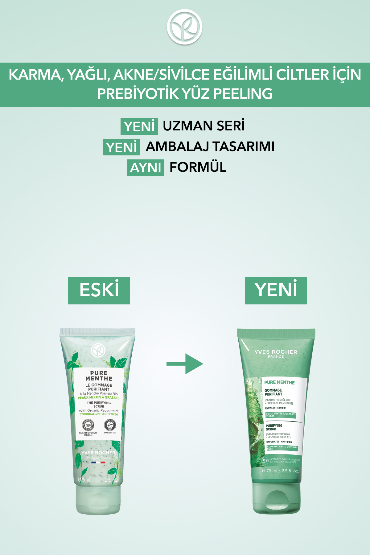 پیلینگ صورت-پوست مختلط، چرب و مستعد آکنه-Pure Menthe کمپلکس گیاهی پاک کننده 75ml